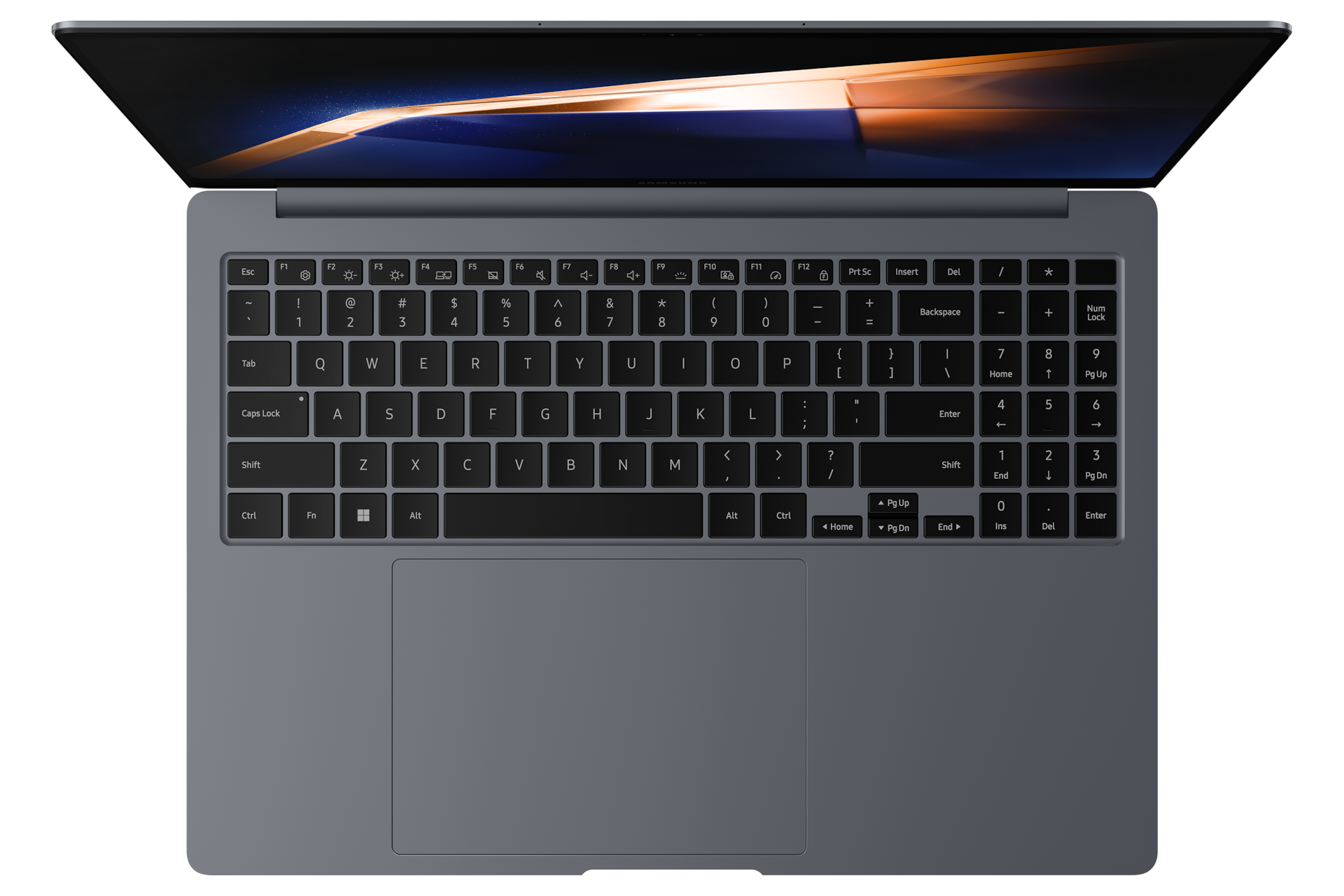 갤럭시 북4 Pro (40.6 cm) Core™ Ultra 5 / 512 GB NVMe SSD 문스톤 그레이 위에서 내려다 본 이미지