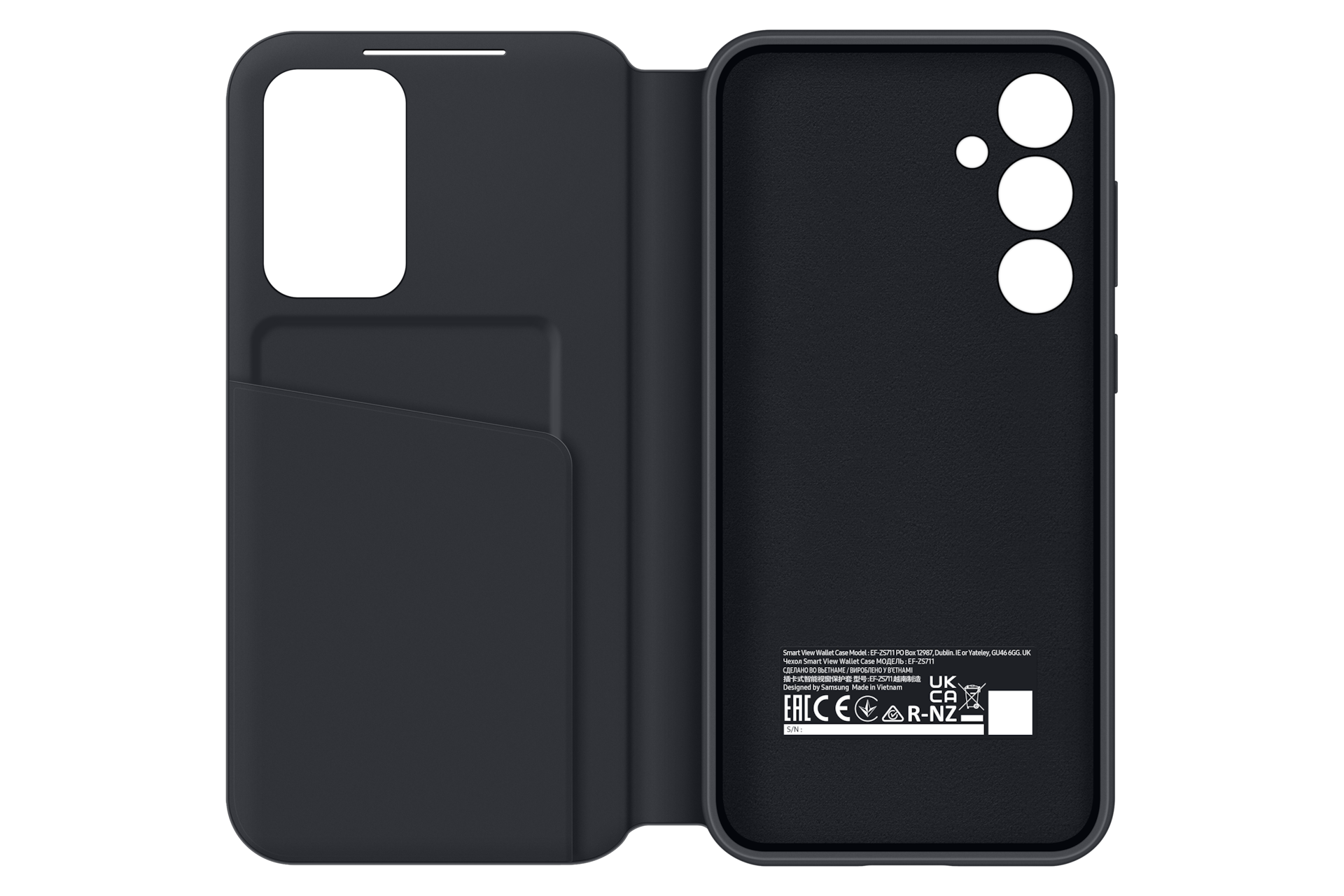 갤럭시 S23 FE 스마트 뷰 월렛 케이스 (블랙) 펼쳐 놓은 뒷면 이미지