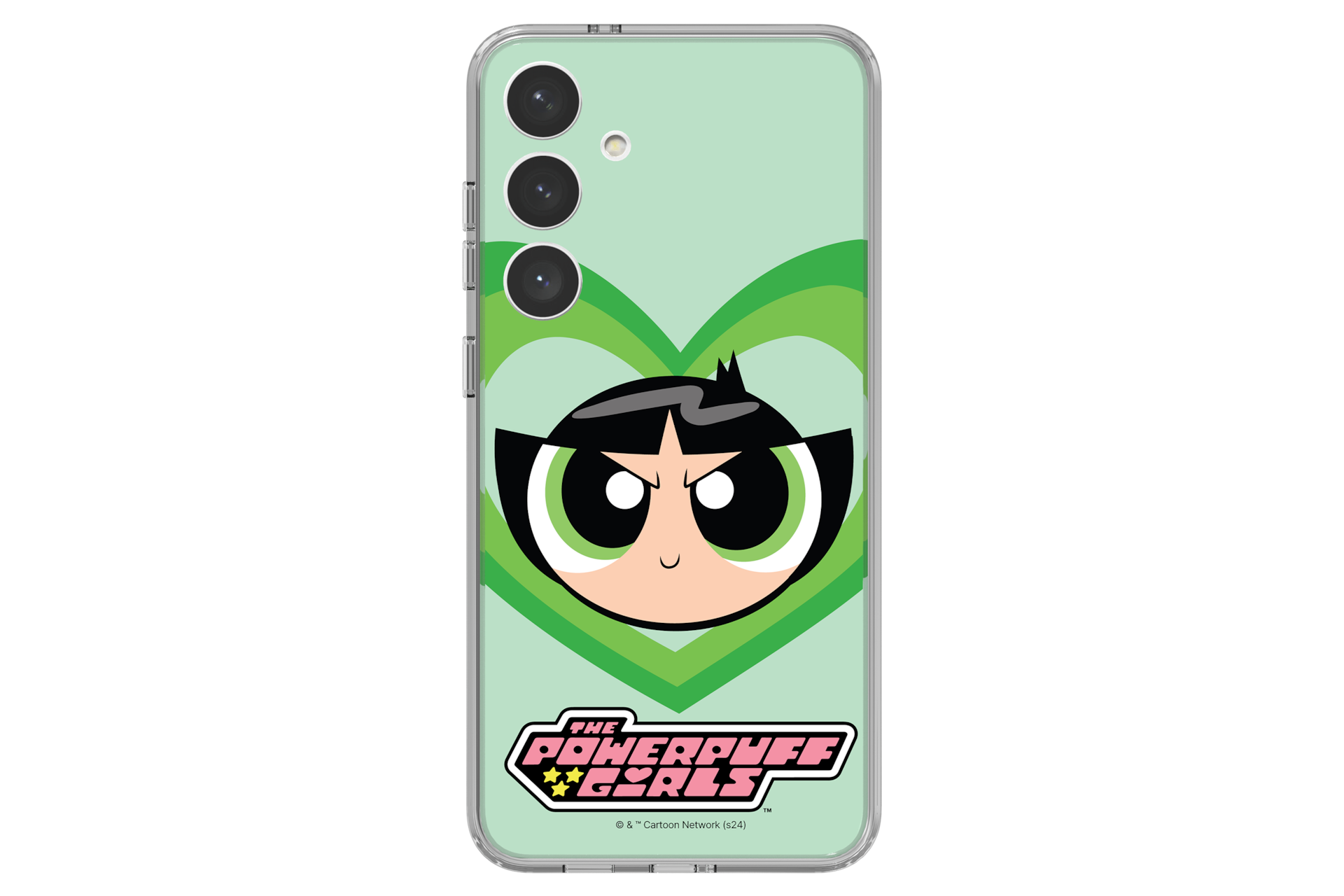 갤럭시 S24+ 파워퍼프걸 플립수트 카드 (핑크) 단말에 장착한 정면 이미지