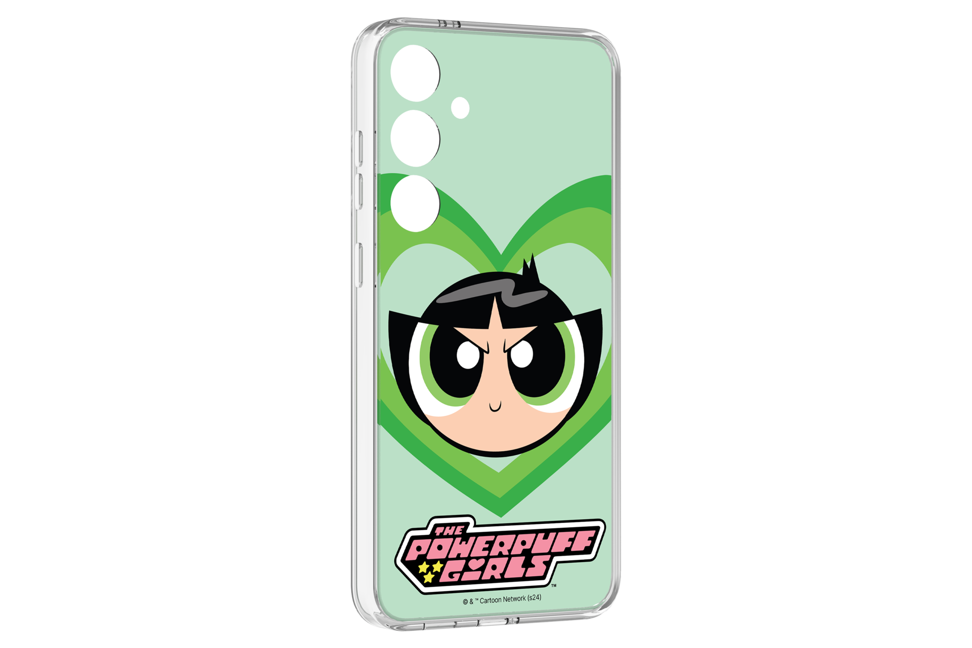 갤럭시 S24+ 파워퍼프걸 플립수트 카드 (핑크) 케이스에 장착 후 오른쪽으로 20도 돌아간 정면 이미지