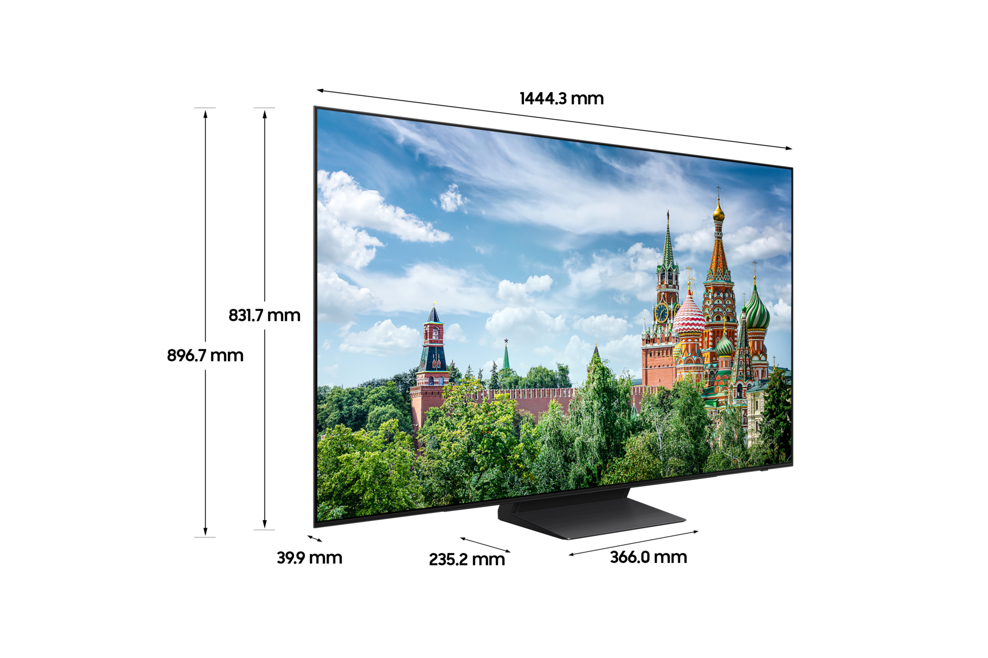 OLED SD90 163 cm 스탠드형 상세사이즈가 기재된 디멘션 컷 이미지입니다. 