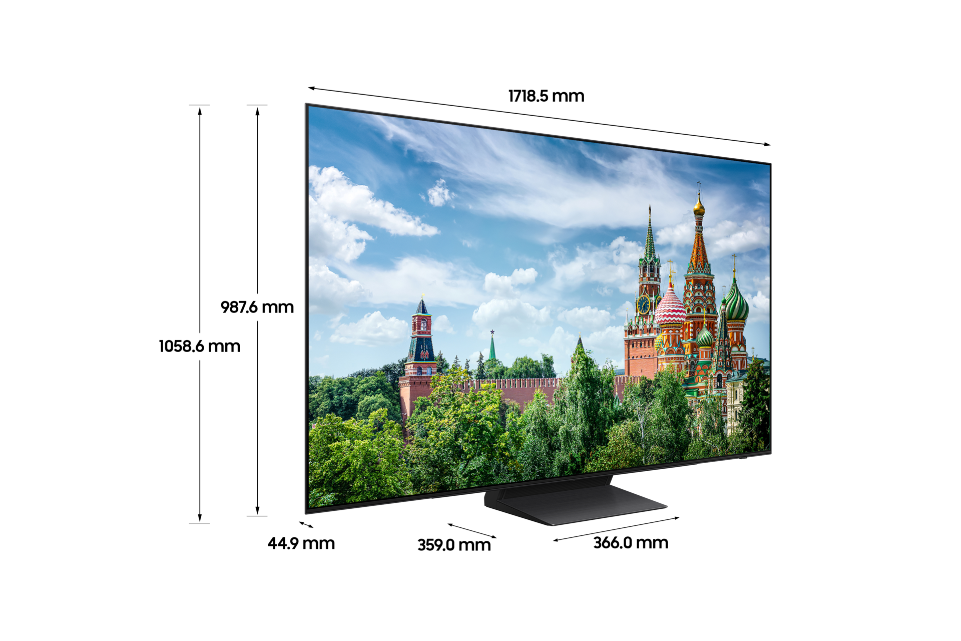 OLED SD90 195 cm 스탠드형 상세사이즈가 기재된 디멘션 컷 이미지입니다. 