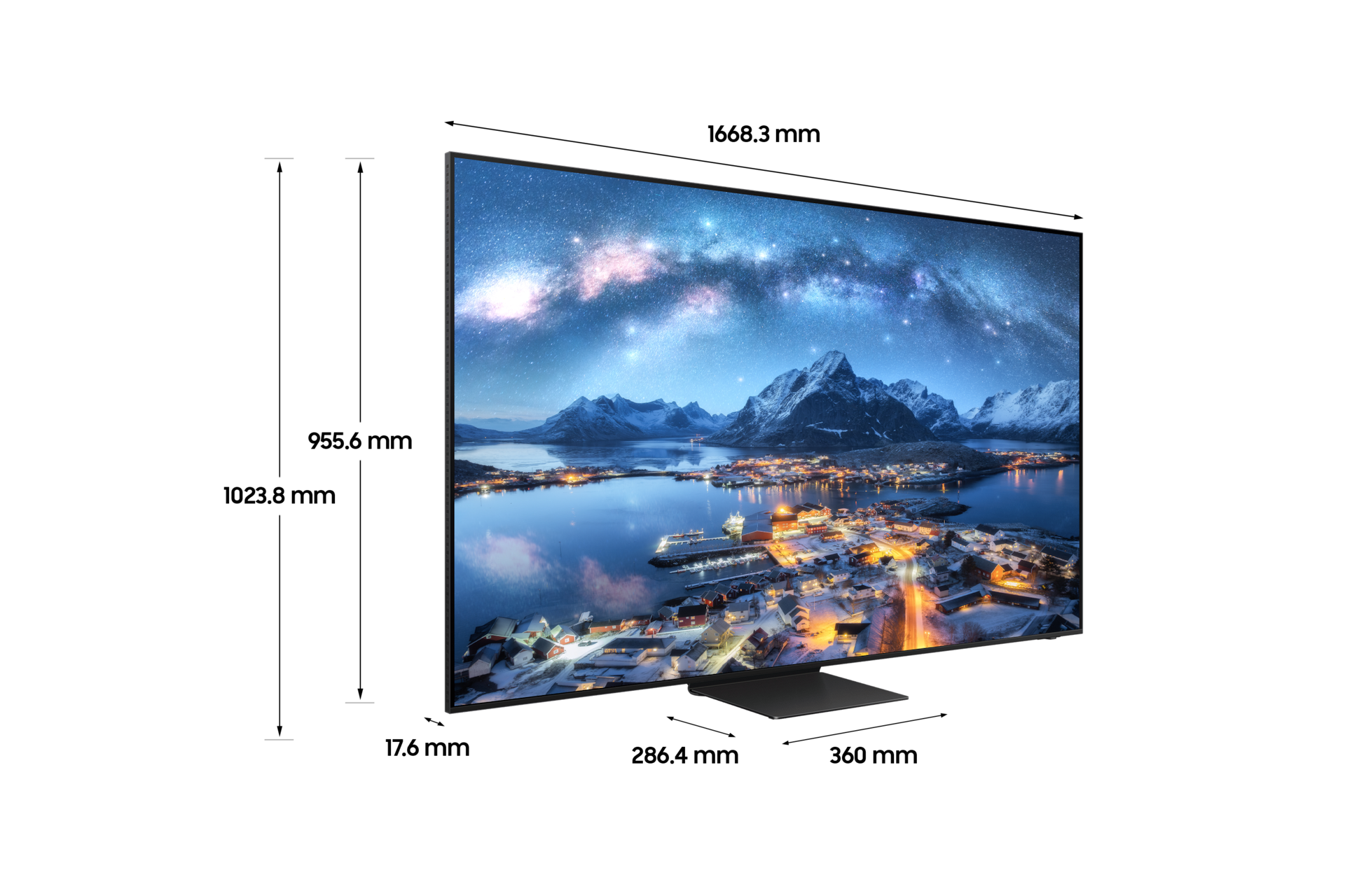 Neo QLED 8K QND800 189 cm 스텐드형 상세사이즈가 기재된 디멘션 컷 이미지입니다. 