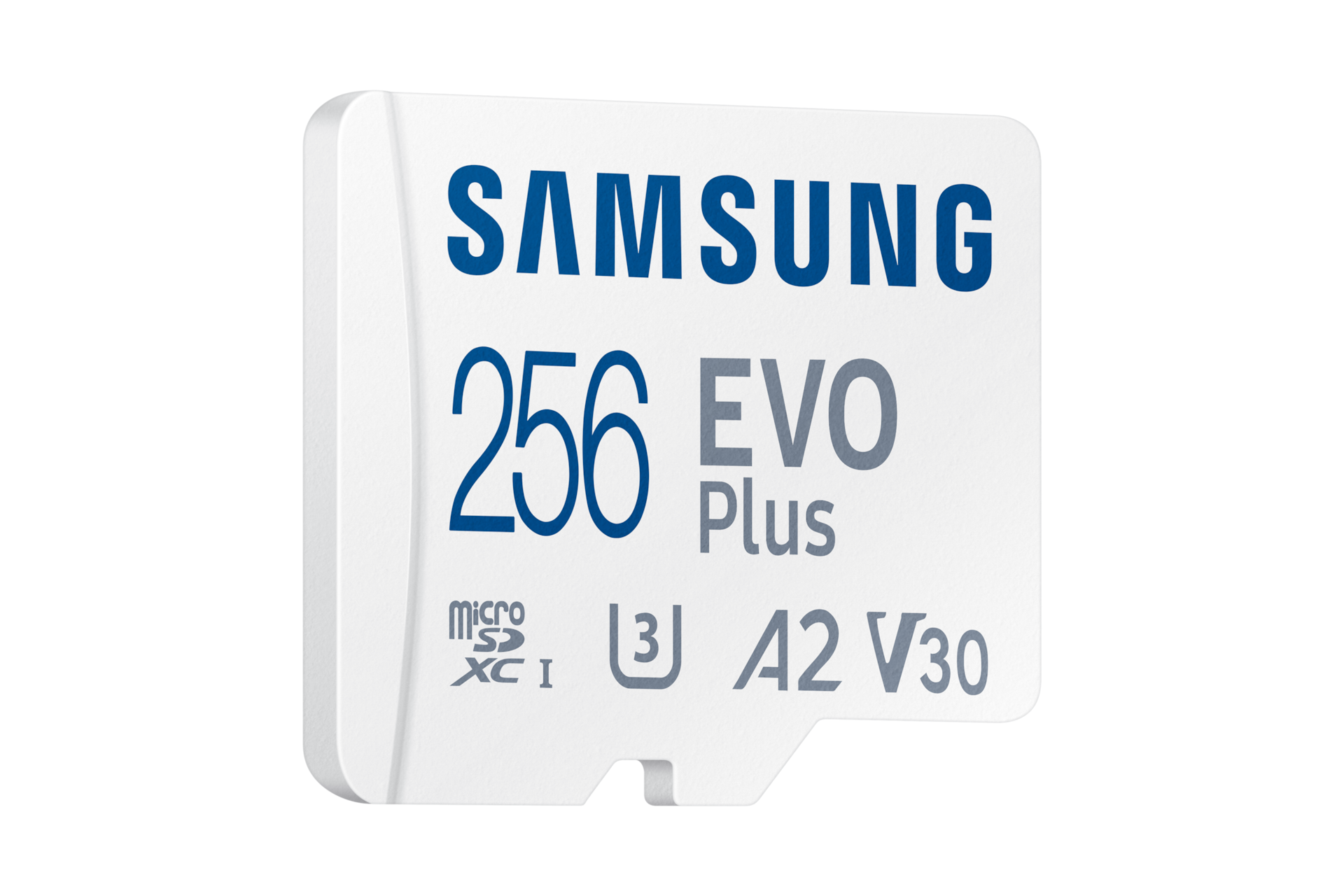 마이크로SD 메모리카드 EVO Plus 256 GB (화이트) 오른쪽으로 30도 기울어진 정면 이미지