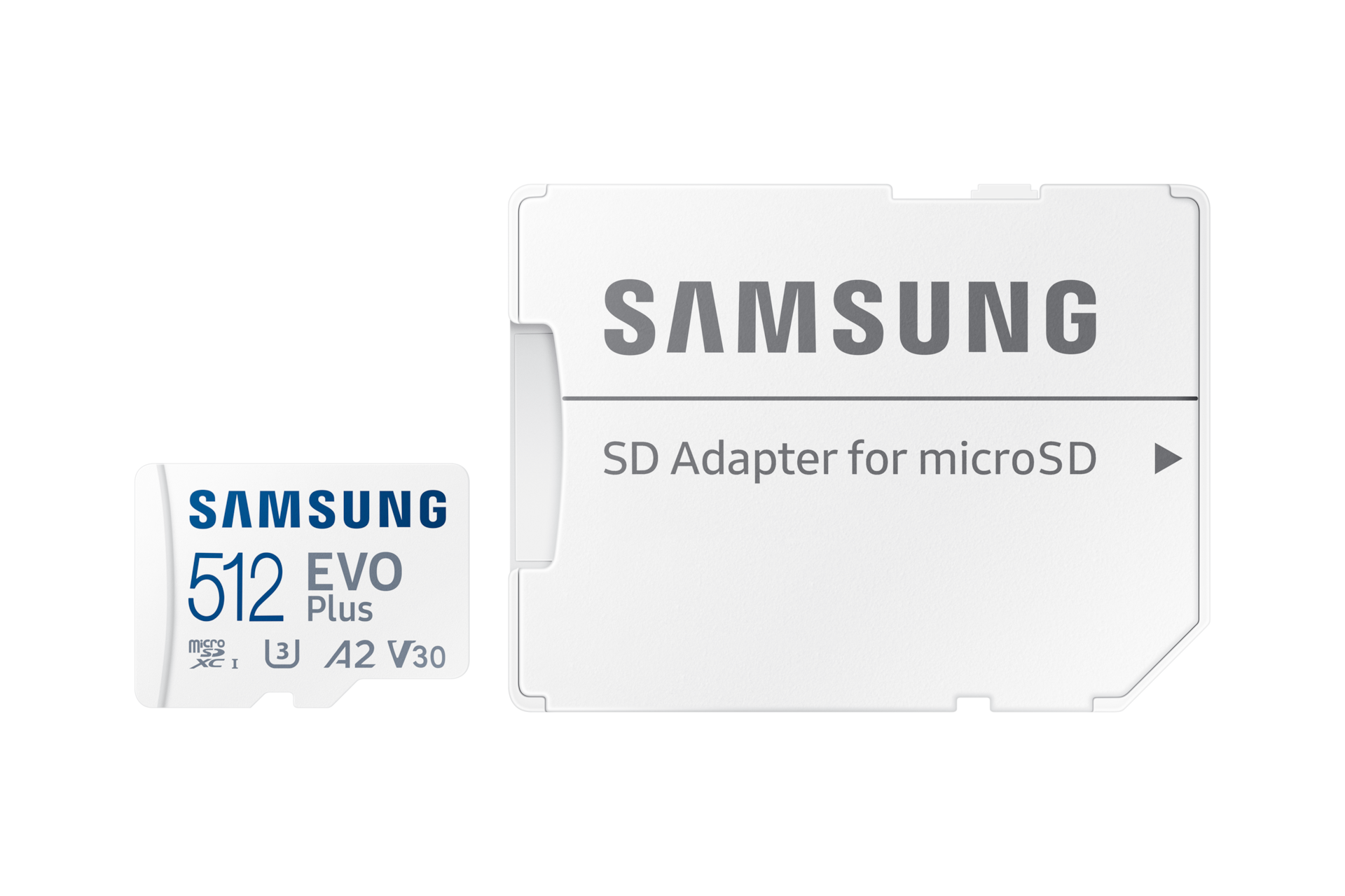 마이크로SD 메모리카드 EVO Plus 512 GB (화이트) 정면 이미지와 SD 어댑터 정면 이미지