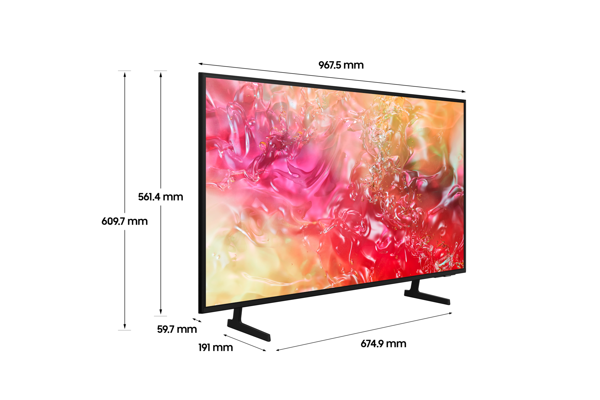 Crystal UHD UD7000 108 cm TV의 상세사이즈가 기재되어 있습니다.