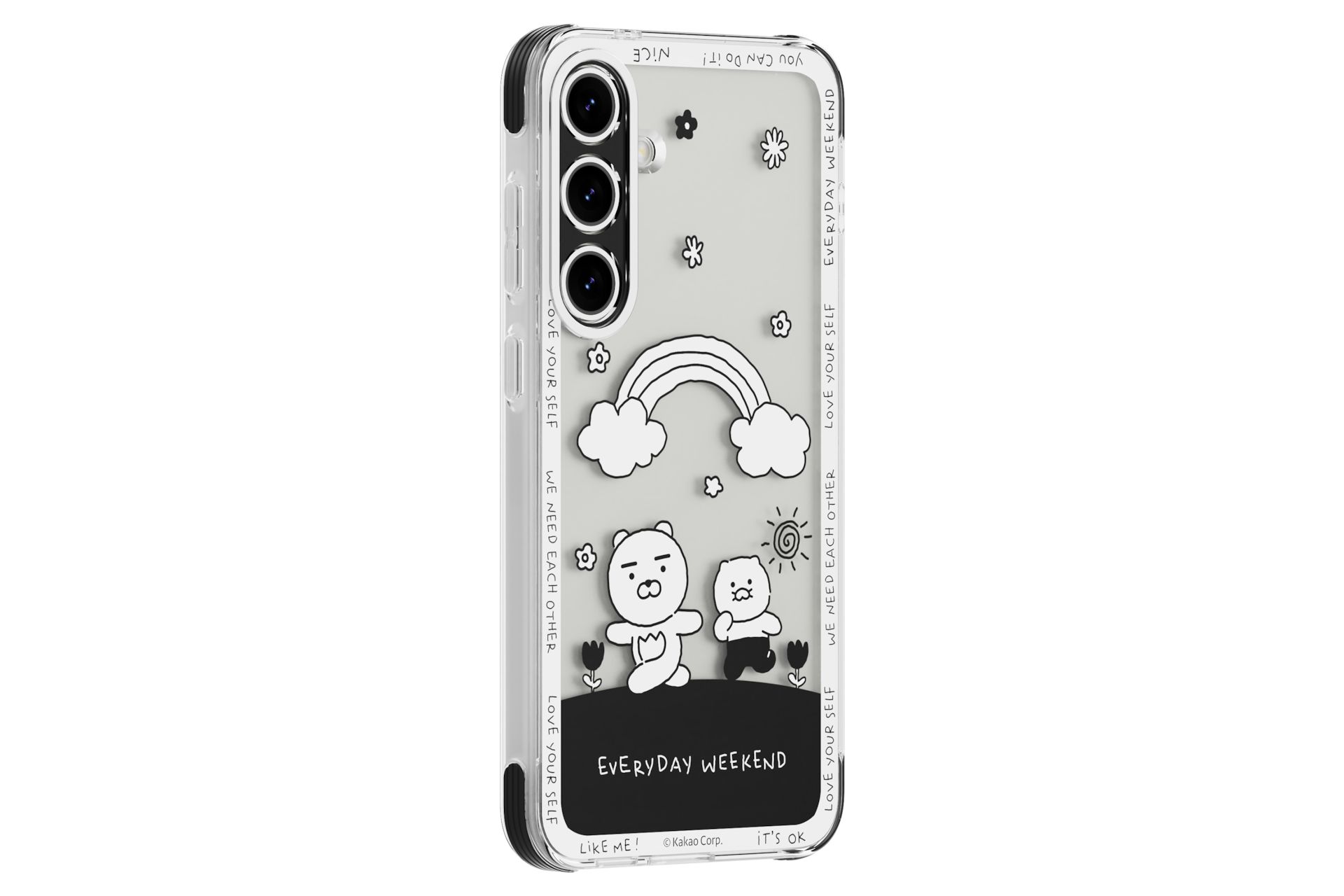 갤럭시 S24+ 카카오프렌즈 버라이어티 케이스 (화이트) 장착 후 오른쪽으로 20도 돌아간 정면 이미지
