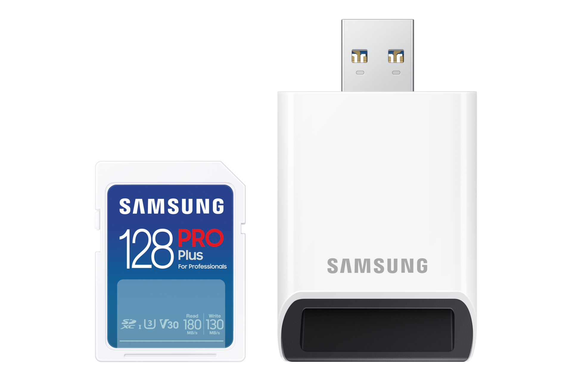 SD 메모리카드 PRO Plus with Reader 128 GB (블루) 정면 이미지와 SD 어댑터 정면 이미지