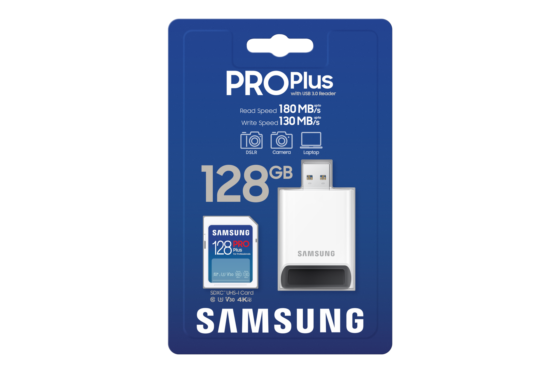 SD 메모리카드 PRO Plus with Reader 128 GB (블루) 박스 정면 이미지
