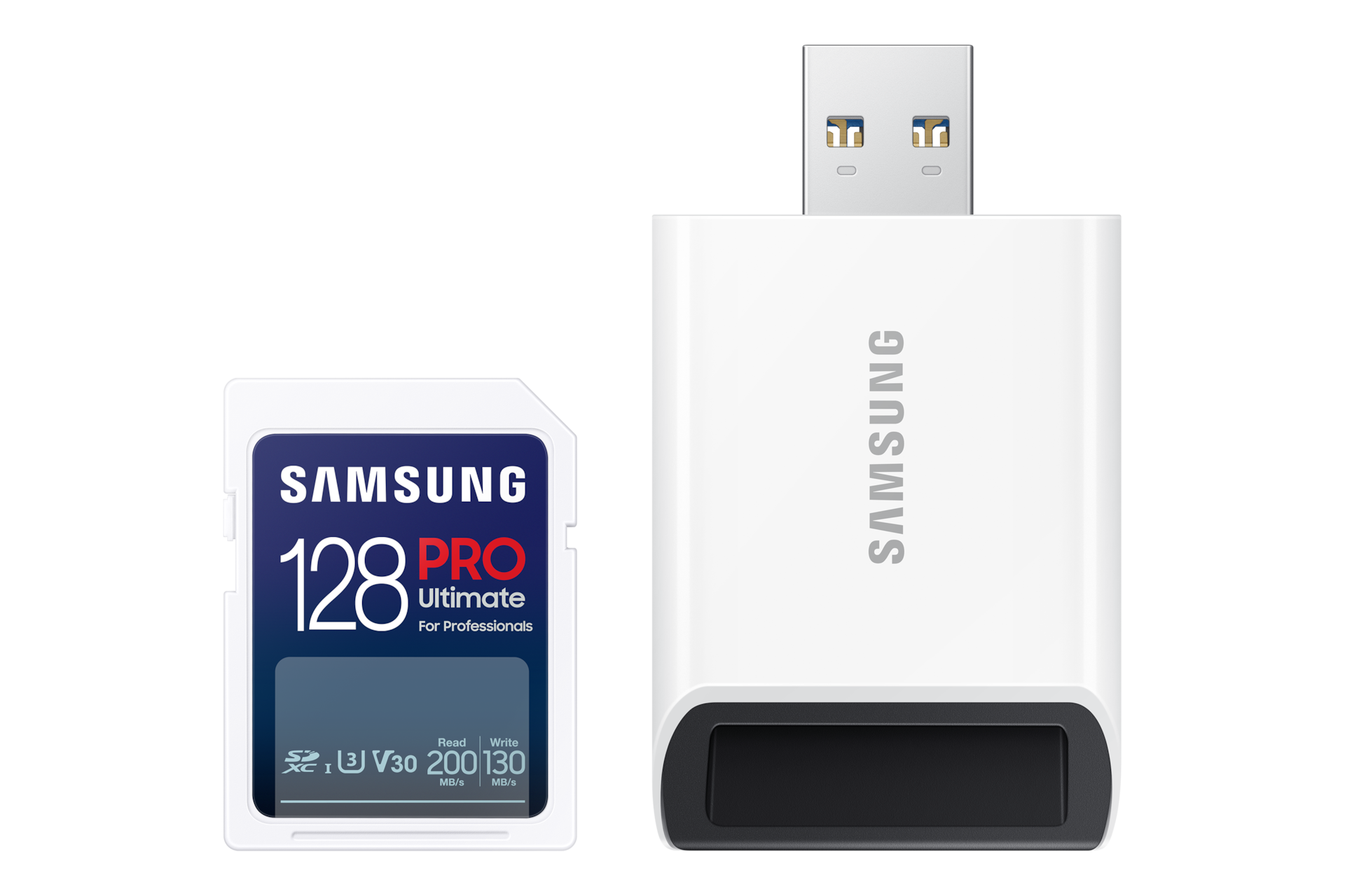 SD 메모리카드 PRO Ultimate with Reader 128 GB (블루) 정면 이미지와 SD 어댑터 정면 이미지