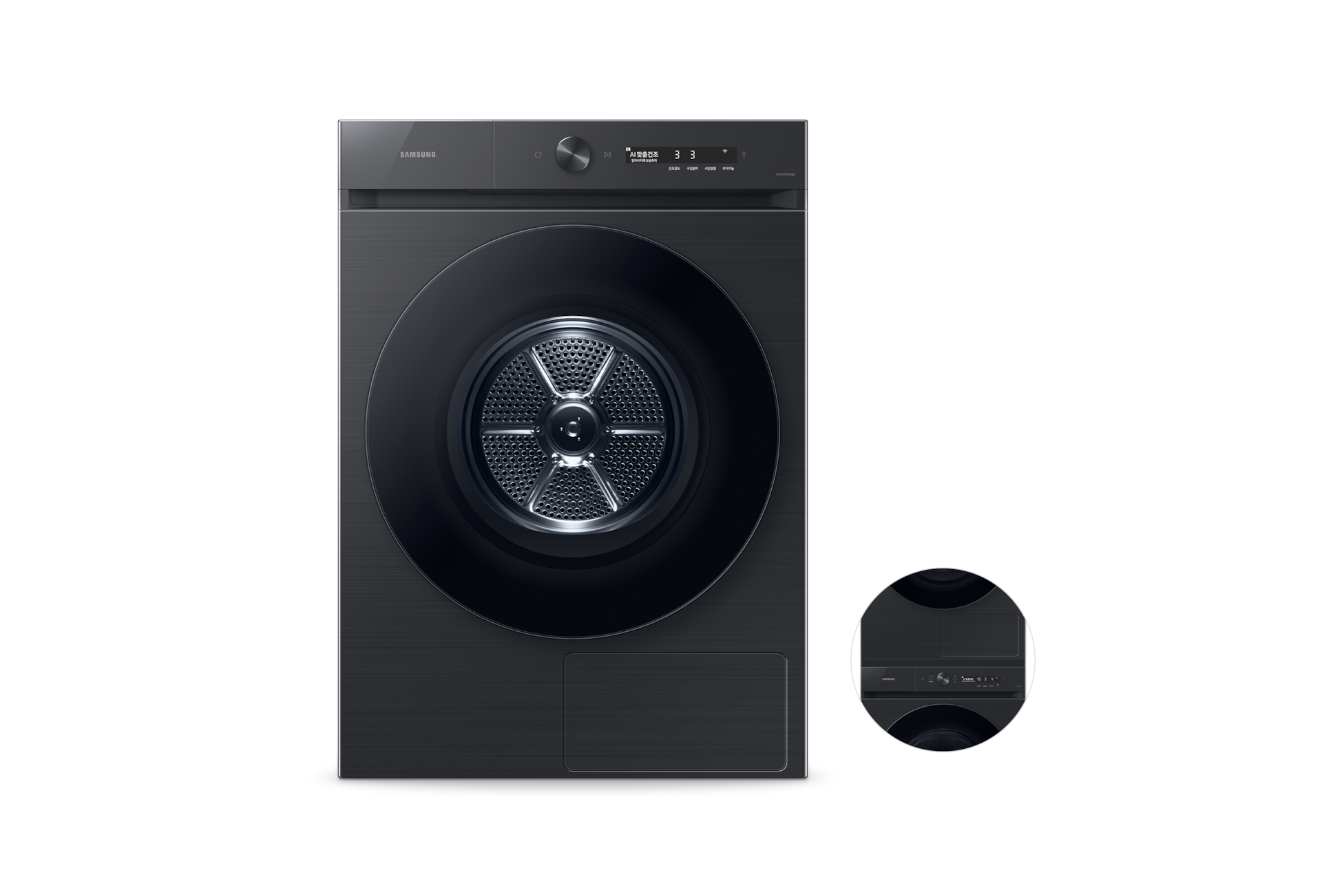 Bespoke AI 건조기 17kg (올인원컨트롤)+상단 설치 키트 블랙캐비어 정면
