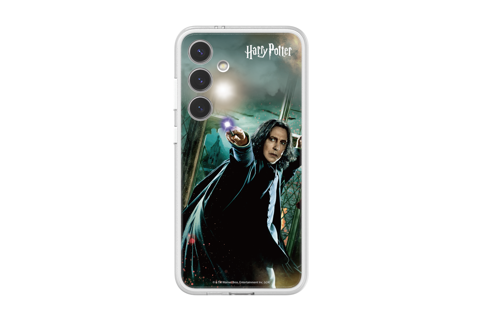 갤럭시 S24+ 해리포터 마법 플립수트 카드 (스네이프) (그린) 를 단말과 케이스에 장착한 정면 이미지