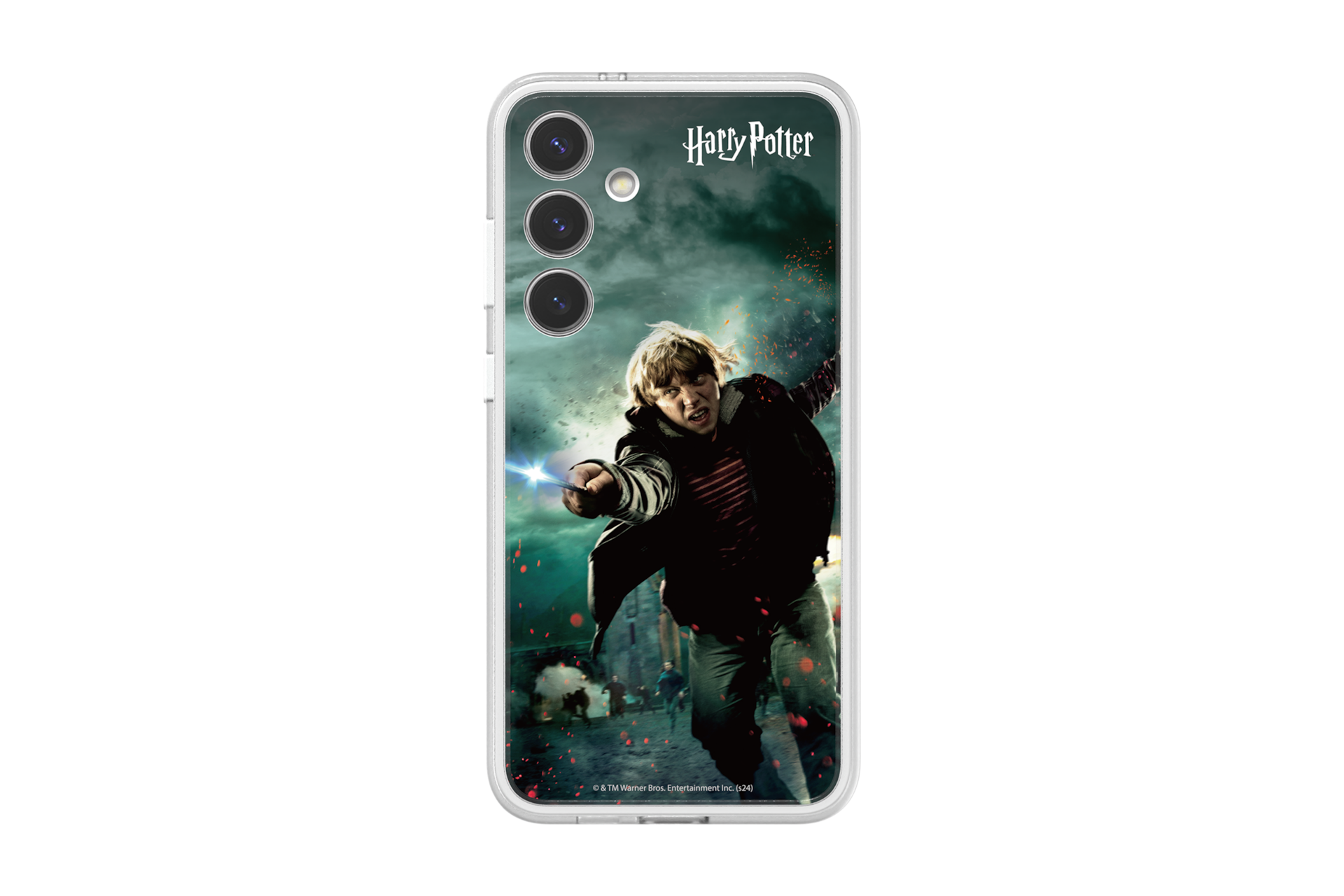 갤럭시 S24+ 해리포터 마법 플립수트 카드 (론) (블루) 를 단말과 케이스에 장착한 정면 이미지