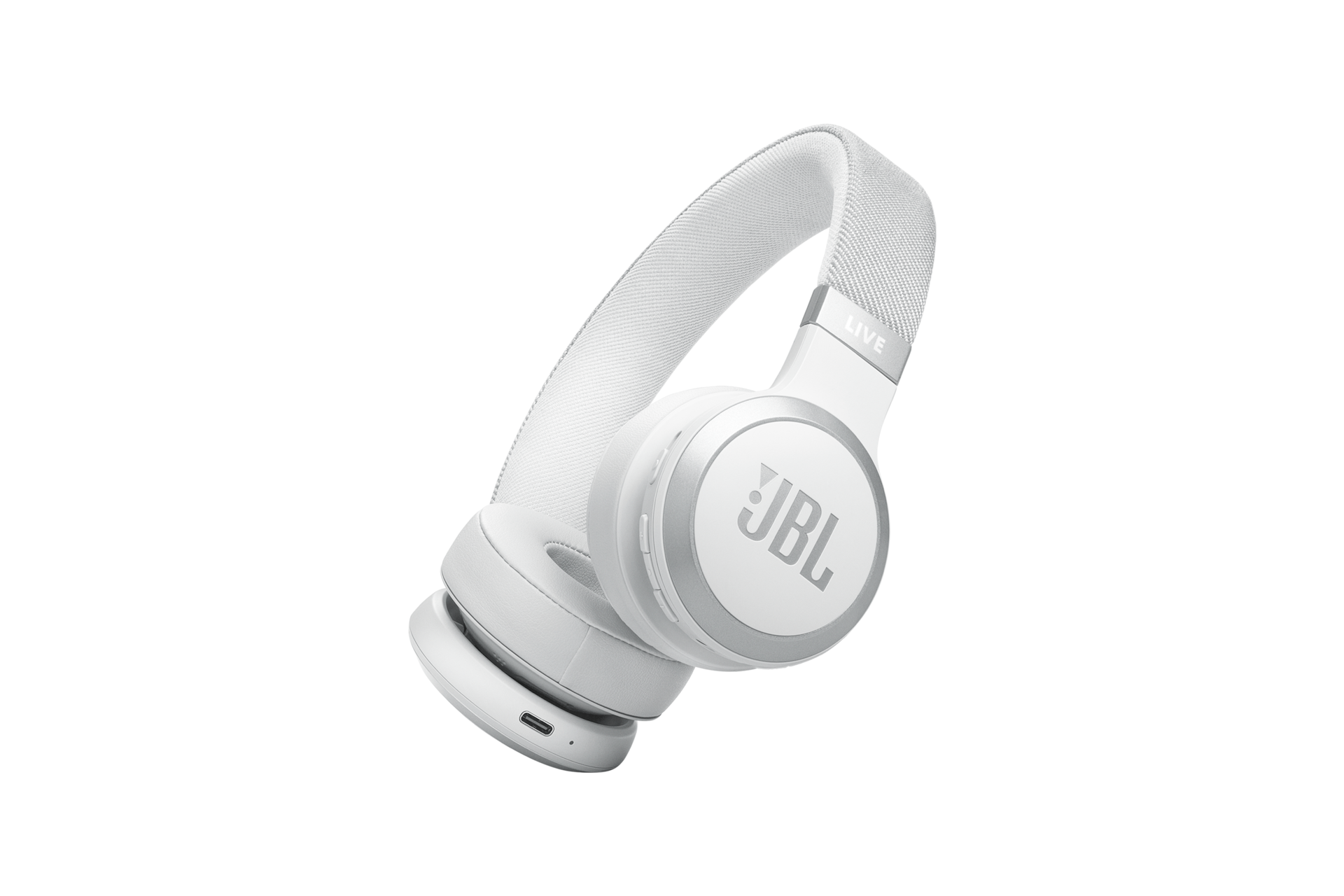 JBL LIVE 670NC 무선 온이어 헤드폰 화이트 측면 30도