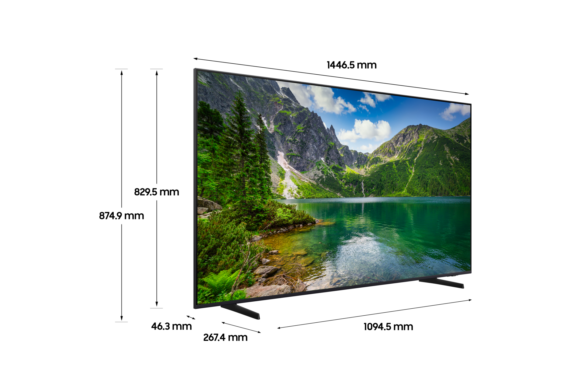 2024 Neo QLED QNDX1 (163 cm) 상세사이즈가 기재된 디멘션 컷 