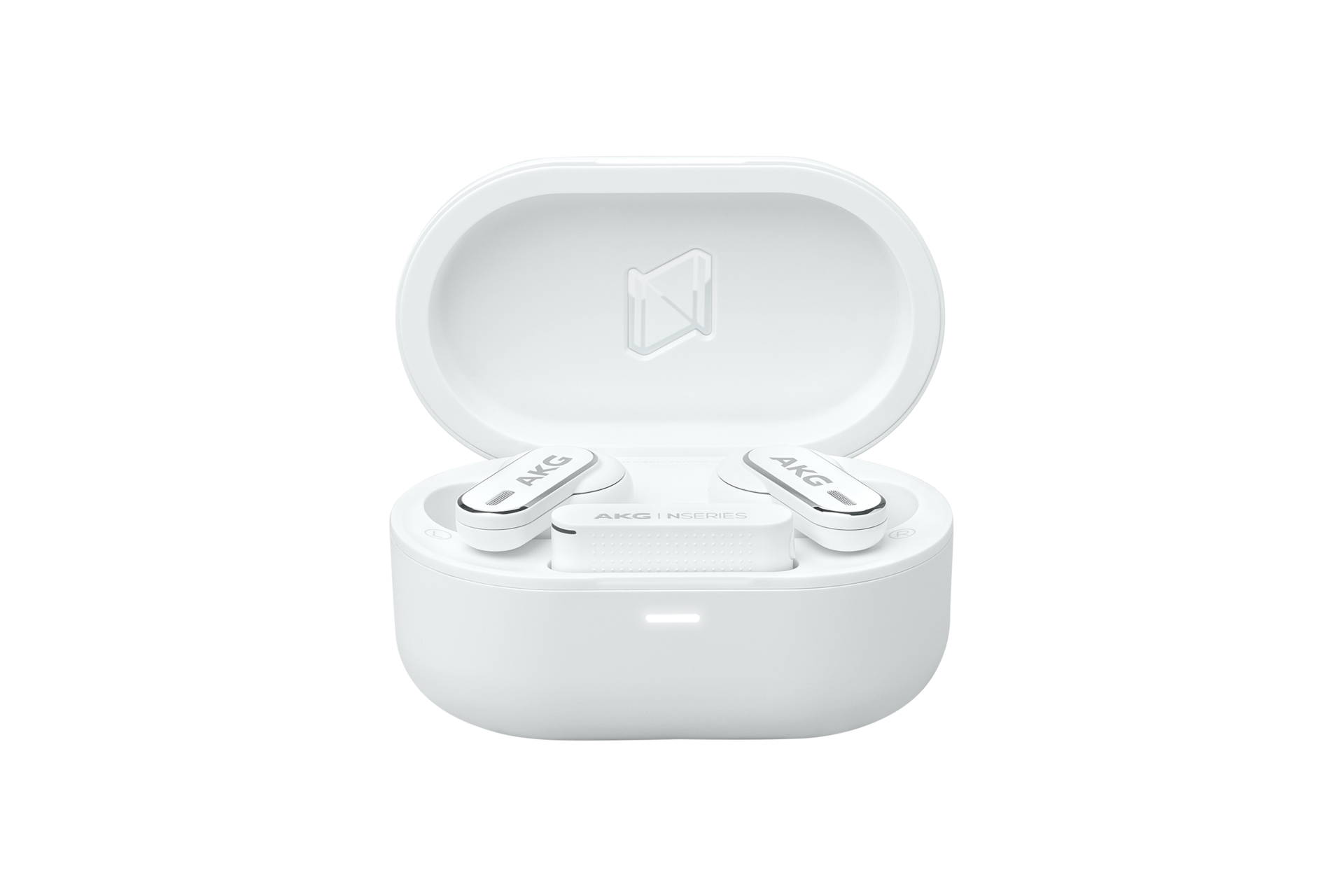 AKG N5 하이브리드 노이즈 캔슬링 무선 이어폰 화이트 뚜껑 오픈 컷
