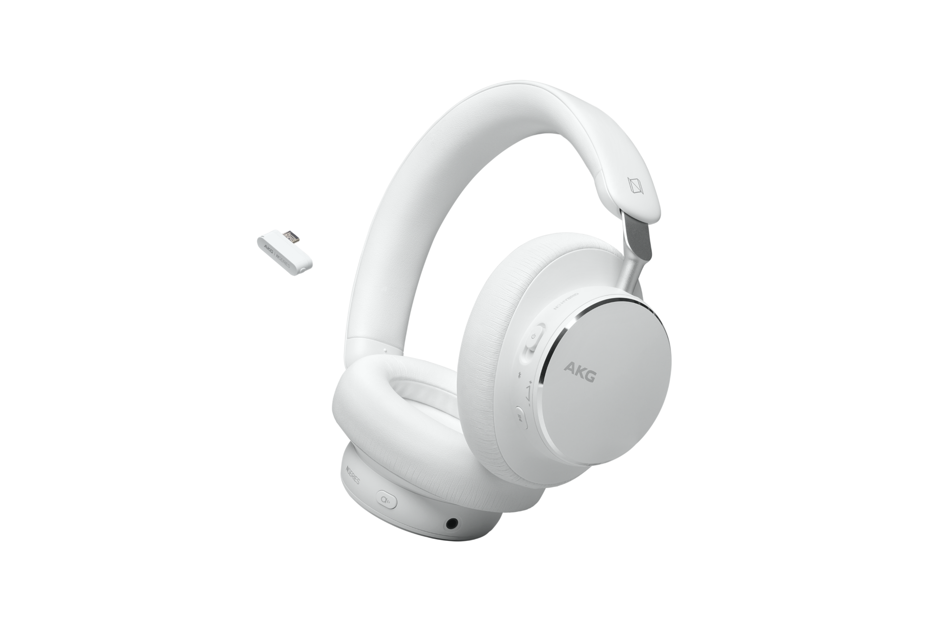 AKG N9 하이브리드 노이즈 캔슬링 무선 헤드폰 화이트 제품 및 동글