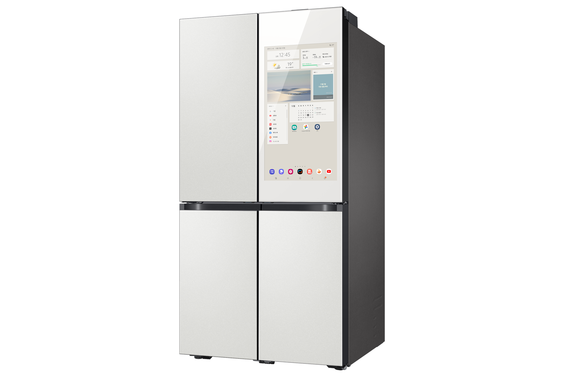 BESPOKE AI 패밀리허브 4도어 842L (빅아이스/위스키볼) 우측 상칸 글램 화이트+좌측 상칸 및 하칸  코타 화이트 세번째 이미지