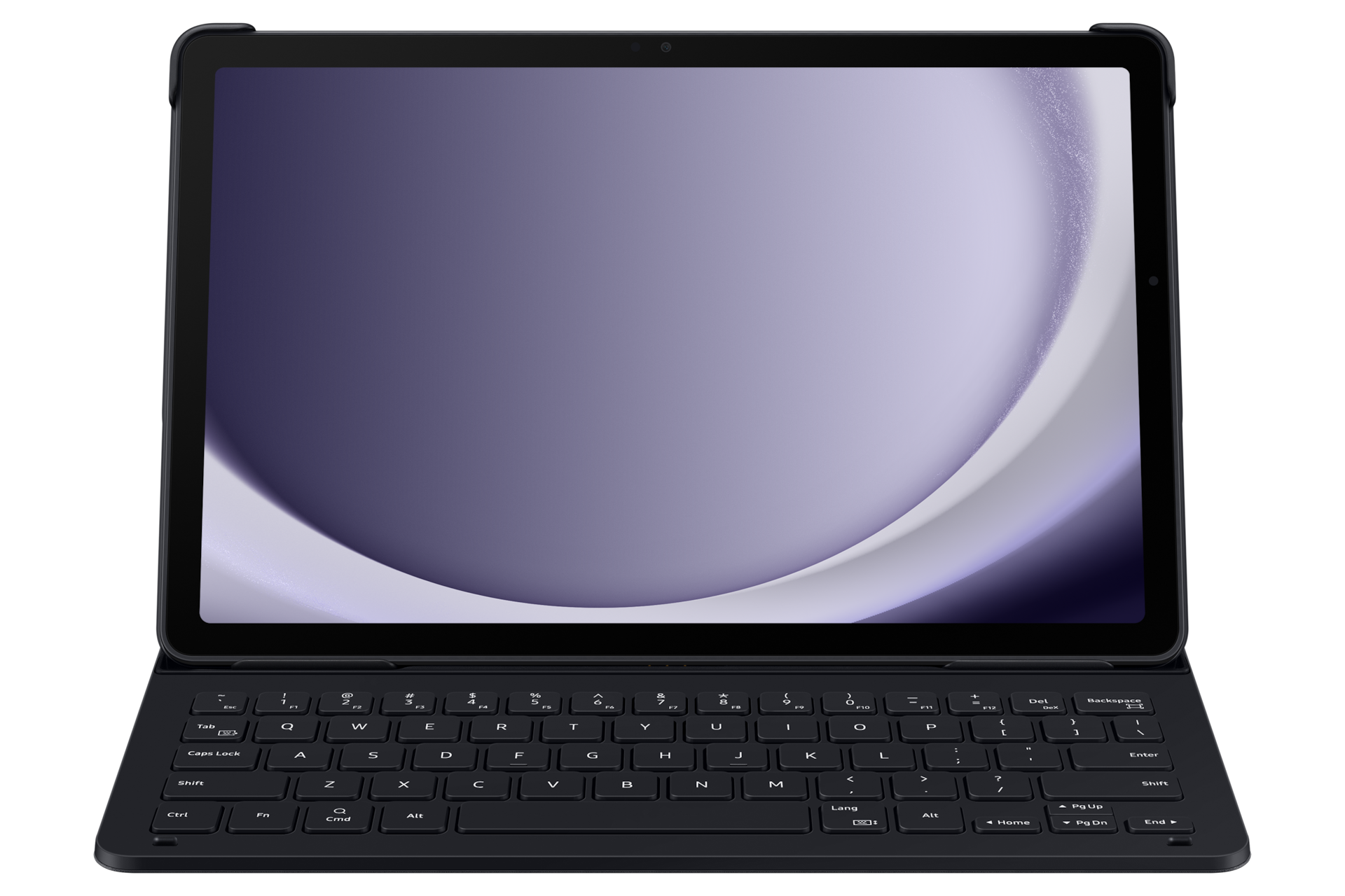 갤럭시 탭 A9+ 슬림 키보드 북커버 (블랙) 제품에 갤럭시 탭을 장착한 정면 이미지