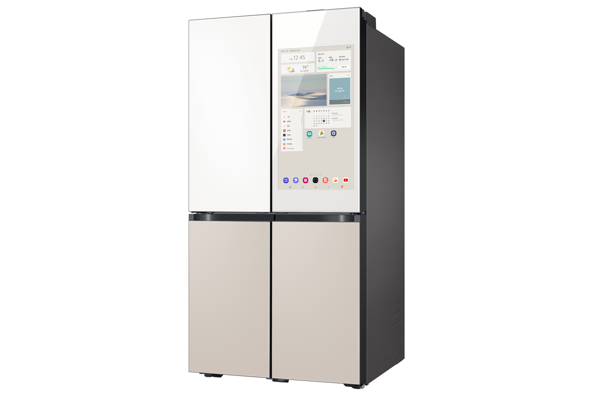 BESPOKE AI 패밀리허브 861 L 우측 상칸 글램 화이트+좌측 상칸 새틴 화이트+하칸 새틴 베이지 세번째 이미지