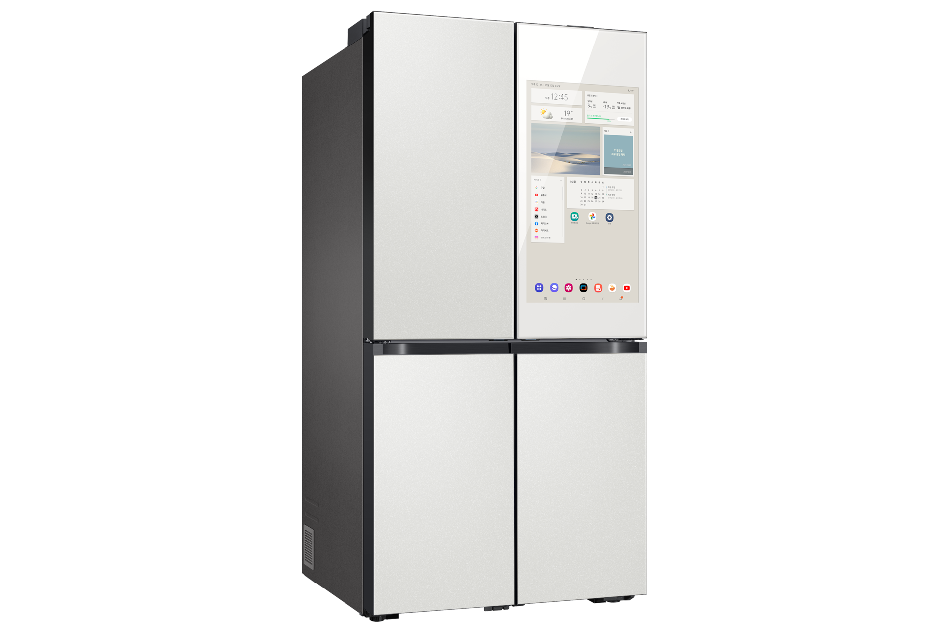 BESPOKE AI 패밀리허브 861 L 우측 상칸 글램 화이트+좌측 상칸 및 하칸 코타 화이트 두번째 이미지