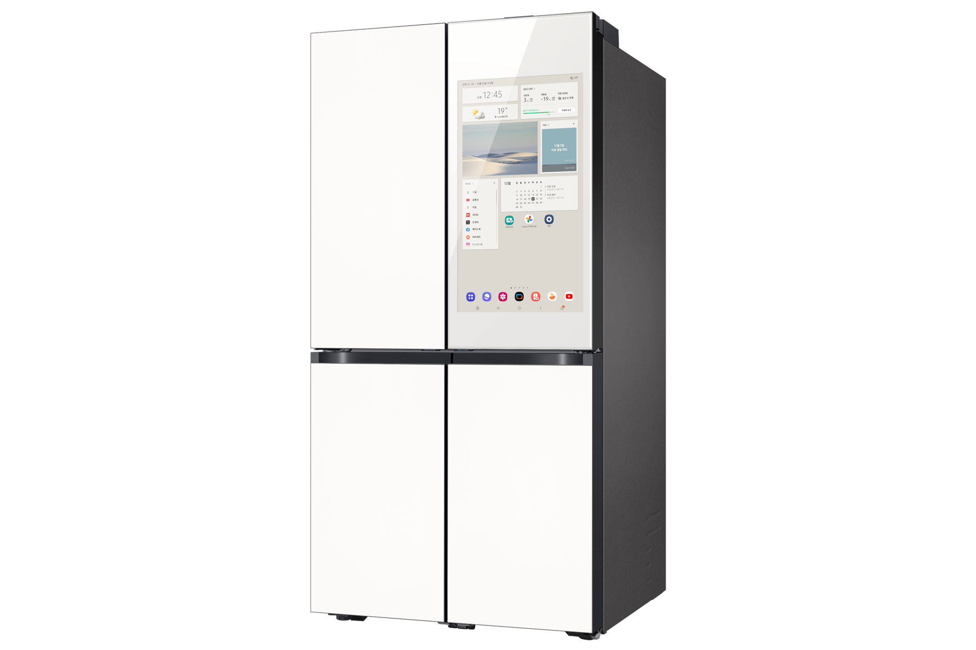 BESPOKE AI 패밀리허브 4도어 861L (UV탈취) 우측 상칸 글램 화이트+좌측 상칸 및 좌우측 하칸 에센셜 화이트 세번째 이미지