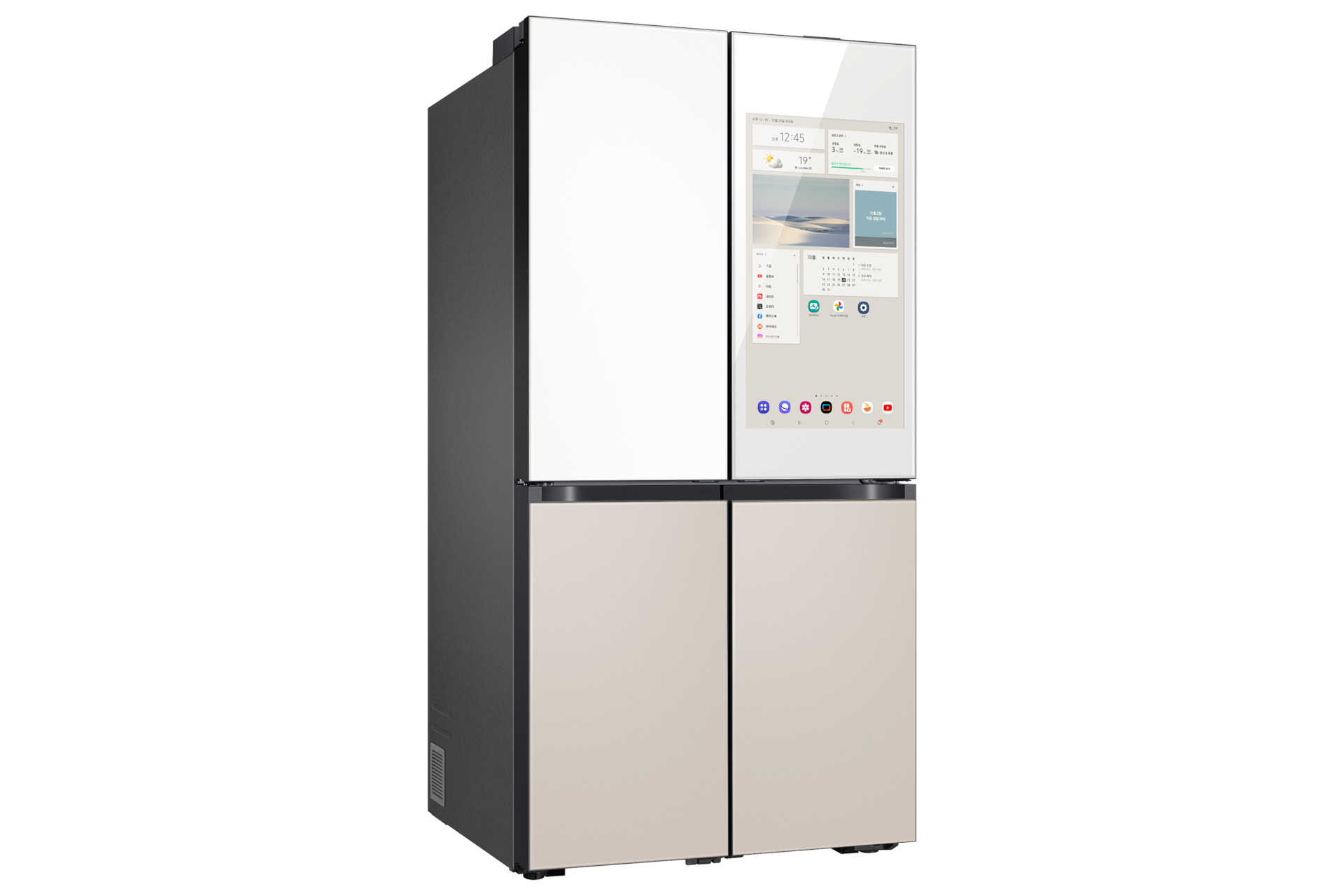 BESPOKE AI 패밀리허브 861 L 우측 상칸 글램 화이트+좌측 상칸 새틴 화이트+하칸 새틴 베이지 두번째 이미지