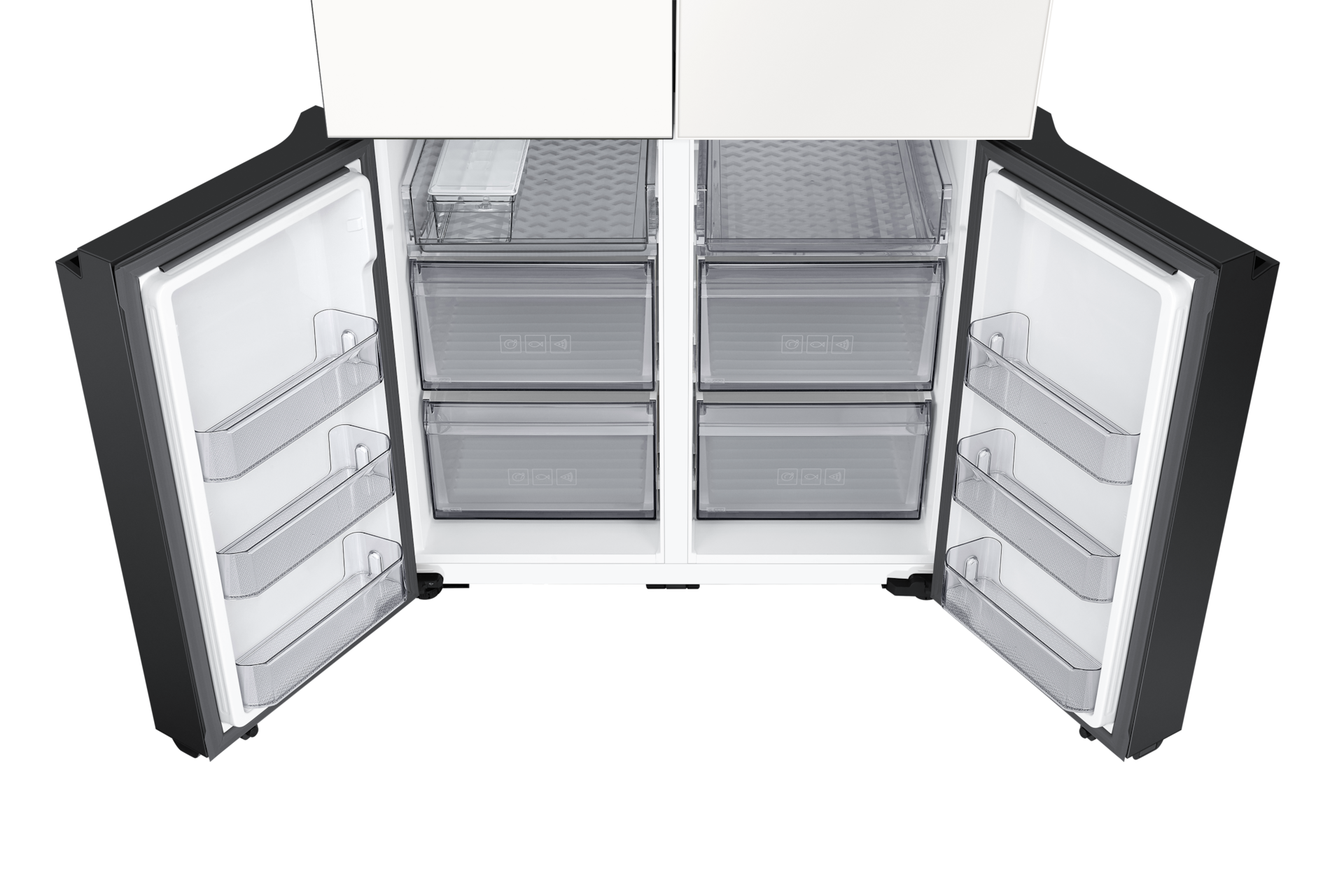 BESPOKE AI 패밀리허브 4도어 861L (UV탈취) 우측 상칸 글램 화이트+좌측 상칸 및 좌우측 하칸 에센셜 화이트 여섯번째 이미지