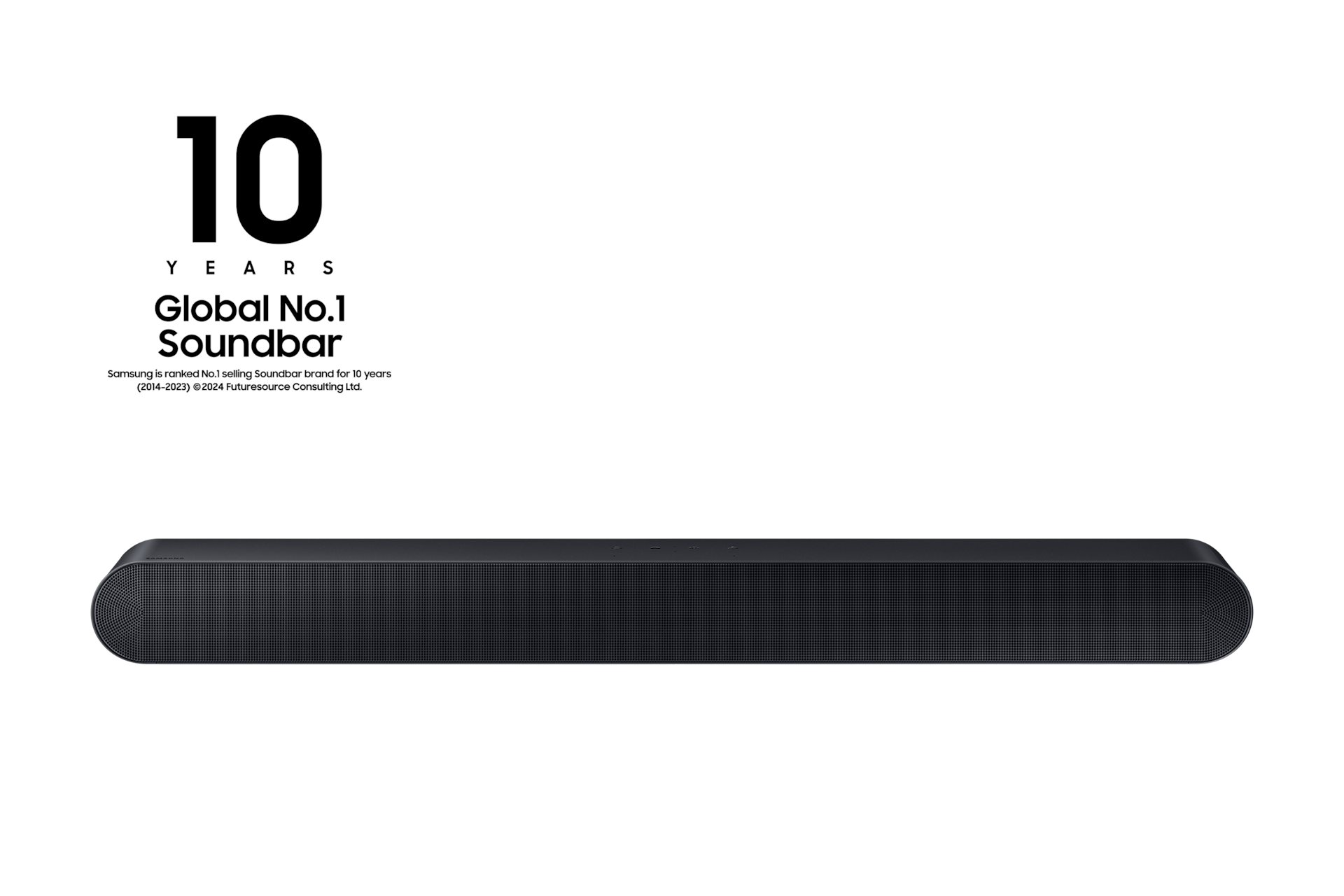 HW-S60B/KR 사운드바 정면 컷, 왼쪽 상단에는 '삼성 사운드바 10년 연속 세계 판매 1위 ' 로고 삽입
