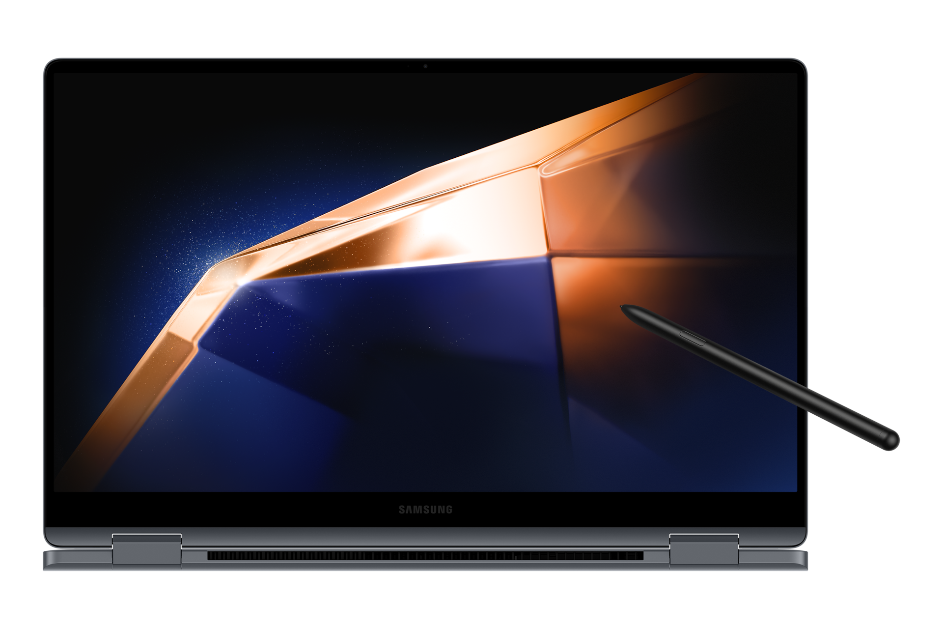 갤럭시 북4 360 (39.6 cm) Core™ 5 / 256 GB NVMe SSD 그레이 모니터 360도 회전 정면