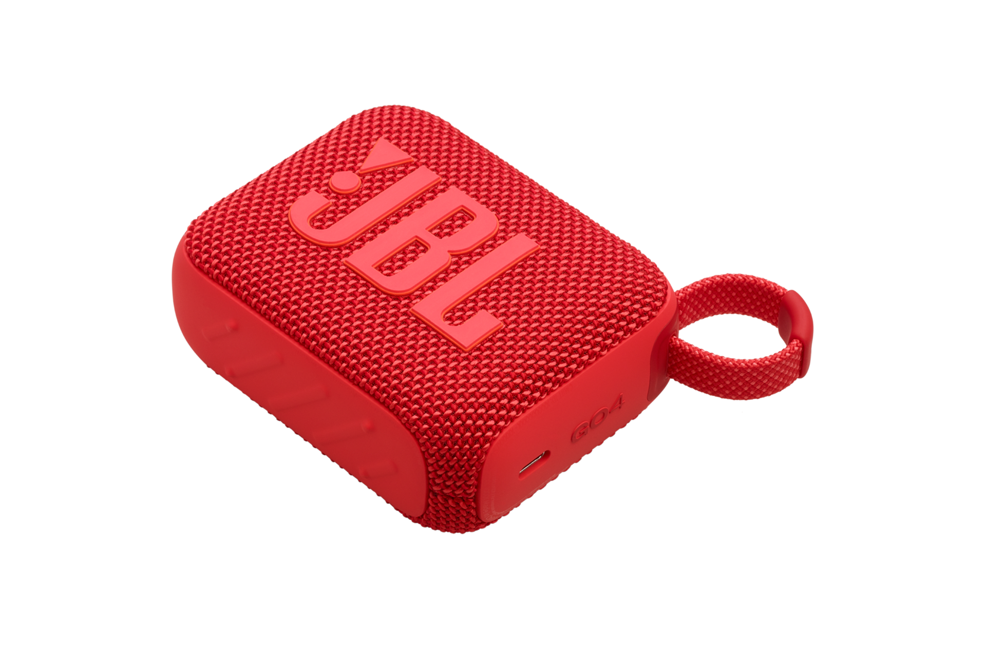 JBL GO 4 포터블 블루투스 스피커 레드 로고가 위를 향한 우측 45도