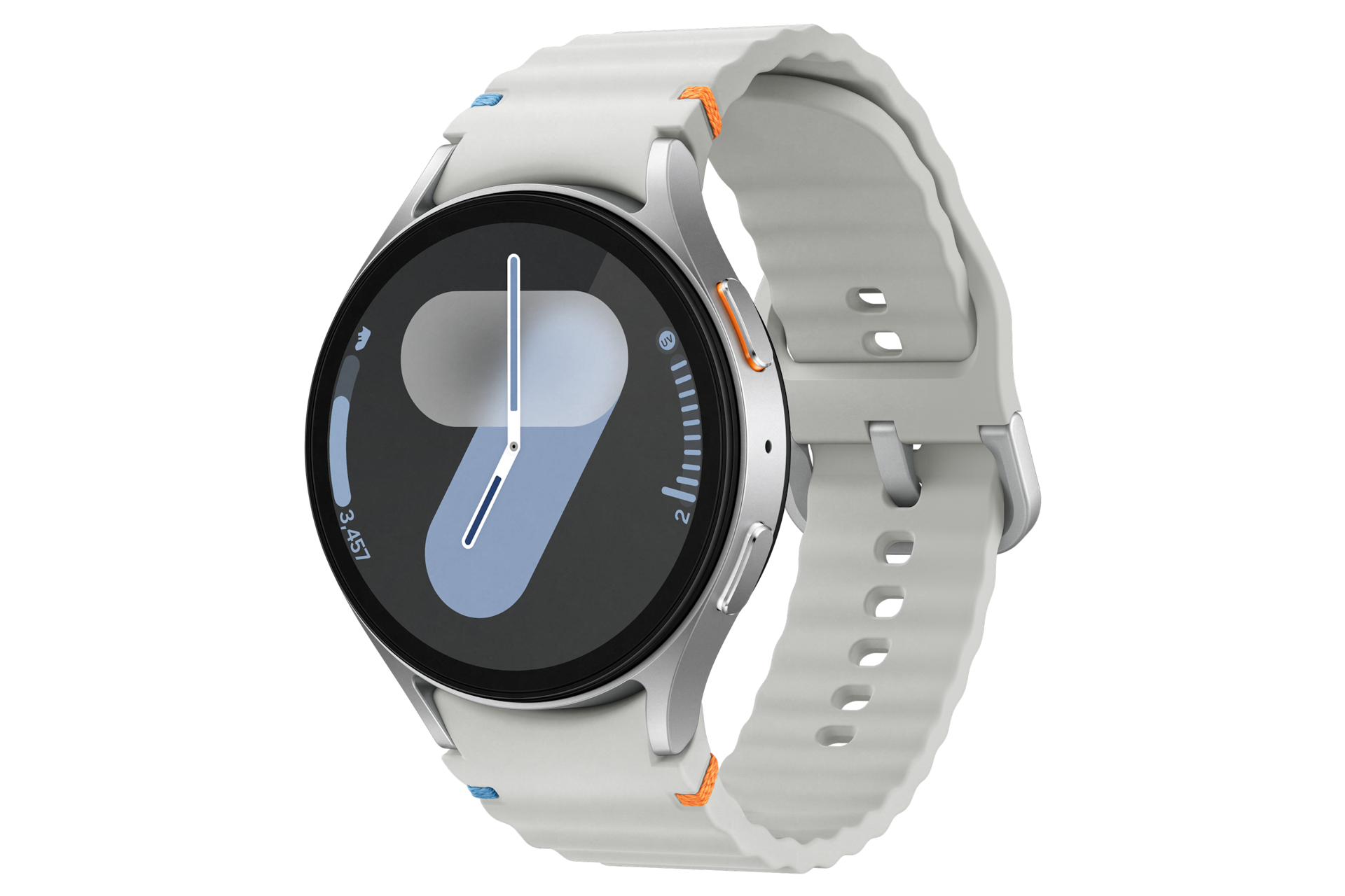 갤럭시 워치7 44 mm (LTE 자급제) 실버 앞면 오른쪽 30도