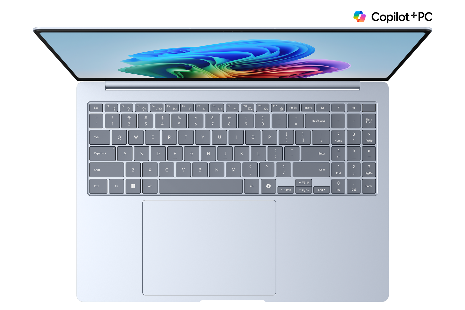 갤럭시 북4 Edge (40.6 cm) Snapdragon® X Elite / 512 GB eUFS, Copilot+ PC 사파이어 블루 위에서 내려다 본 이미지