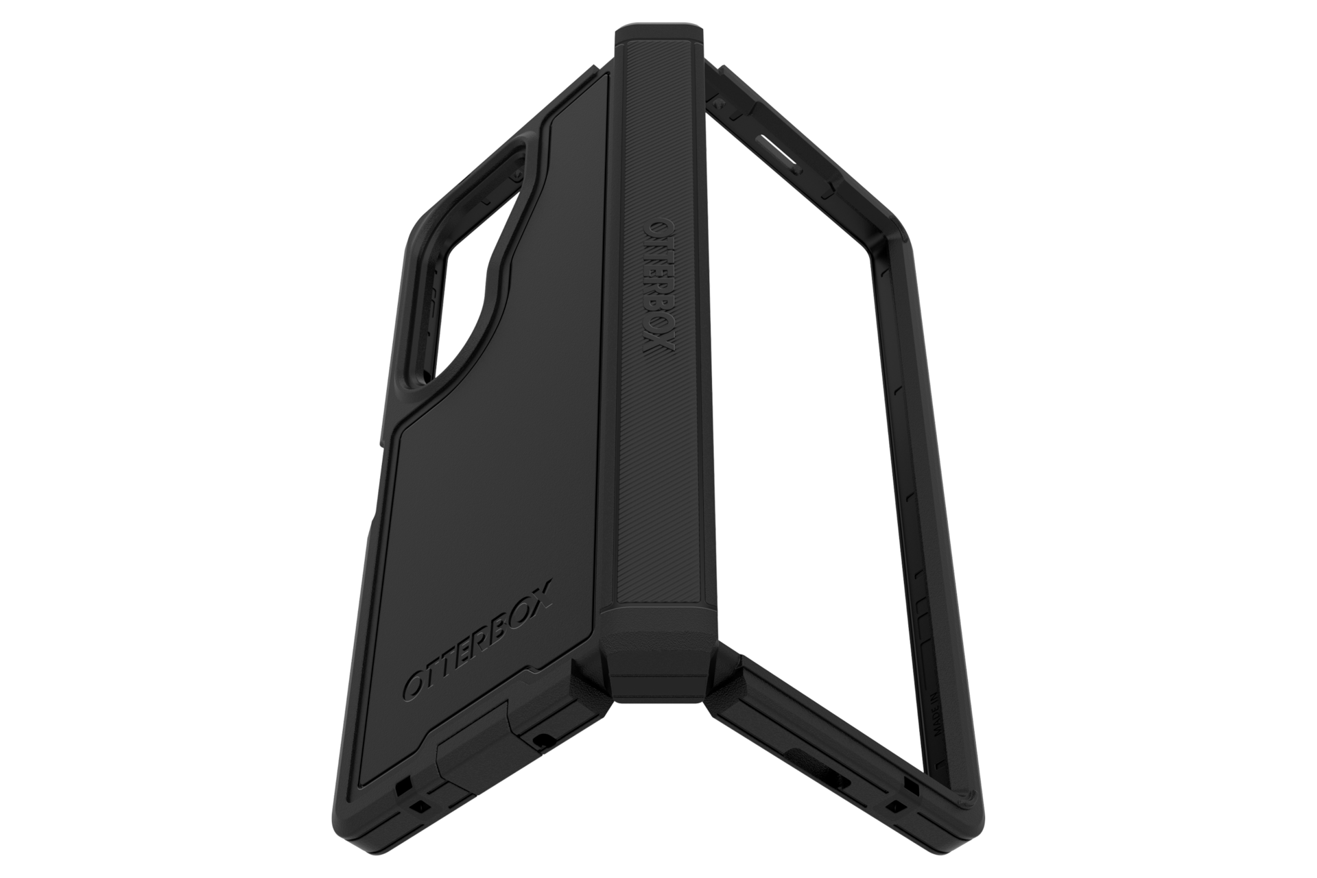 갤럭시 Z 폴드6 오터박스 디펜더 엑스티 케이스 (블랙) 90 도 정도 접은 뒤 눕힌 정면 이미지