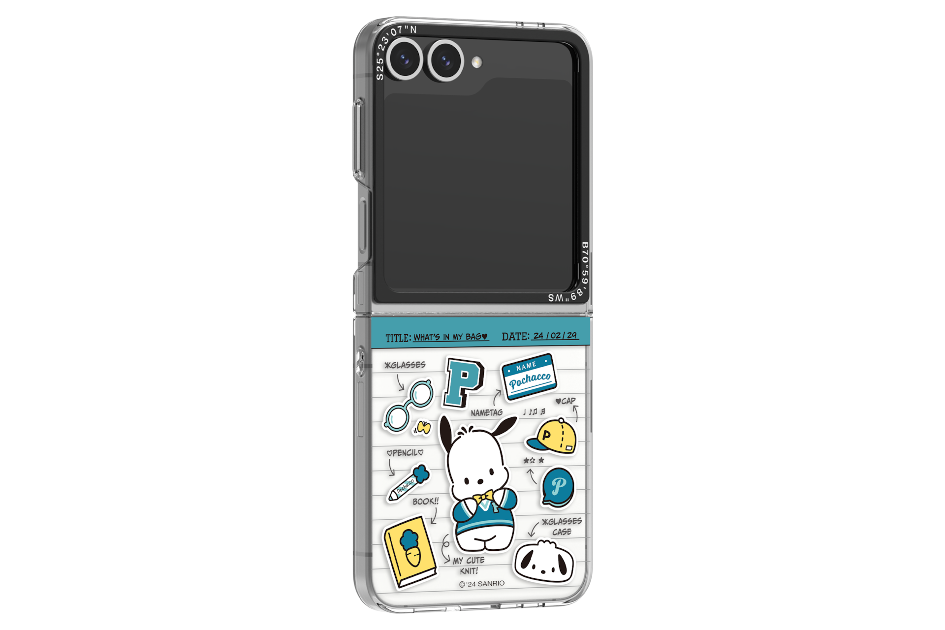 갤럭시 Z 플립6 포차코 슬림 임프레션 케이스 (블루 그린) 장착 후 펼진 정면 이미지 