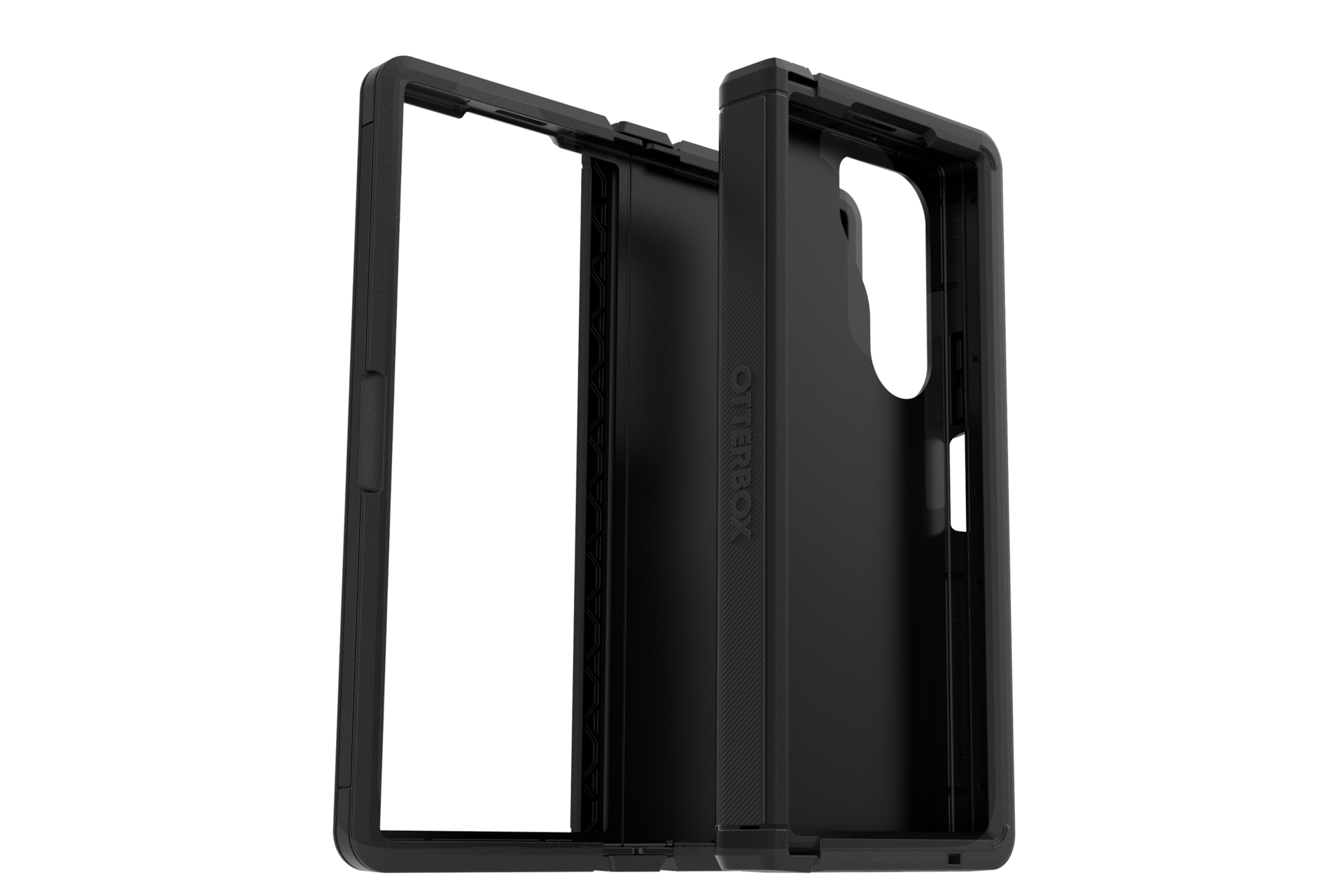 갤럭시 Z 폴드6 오터박스 디펜더 엑스티 케이스 (블랙) 뒷면 이미지와 접은 뒷면 이미지