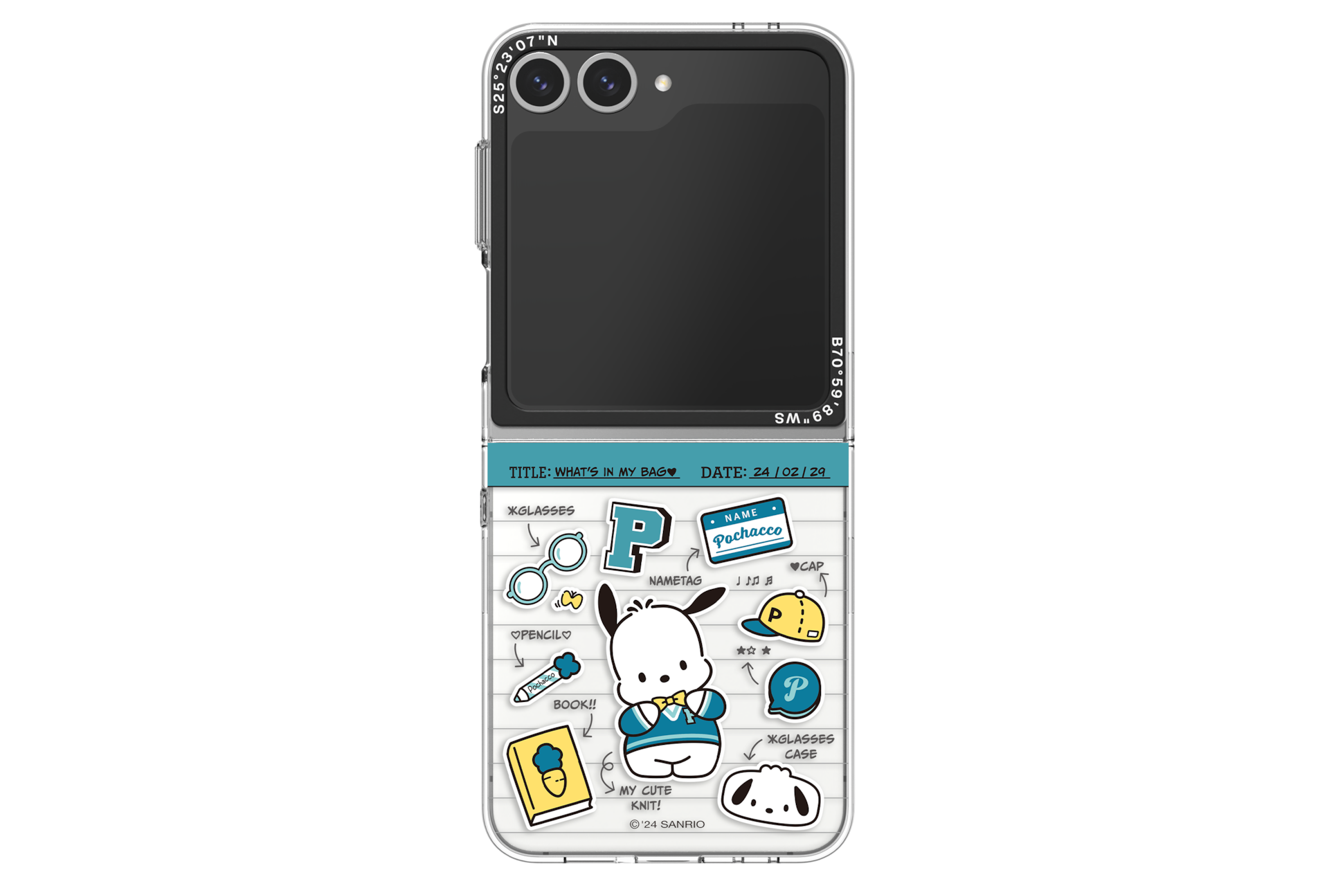 갤럭시 Z 플립6 포차코 슬림 임프레션 케이스 (블루 그린) 착 후 오른쪽으로 30도 돌아간 정면 이미지