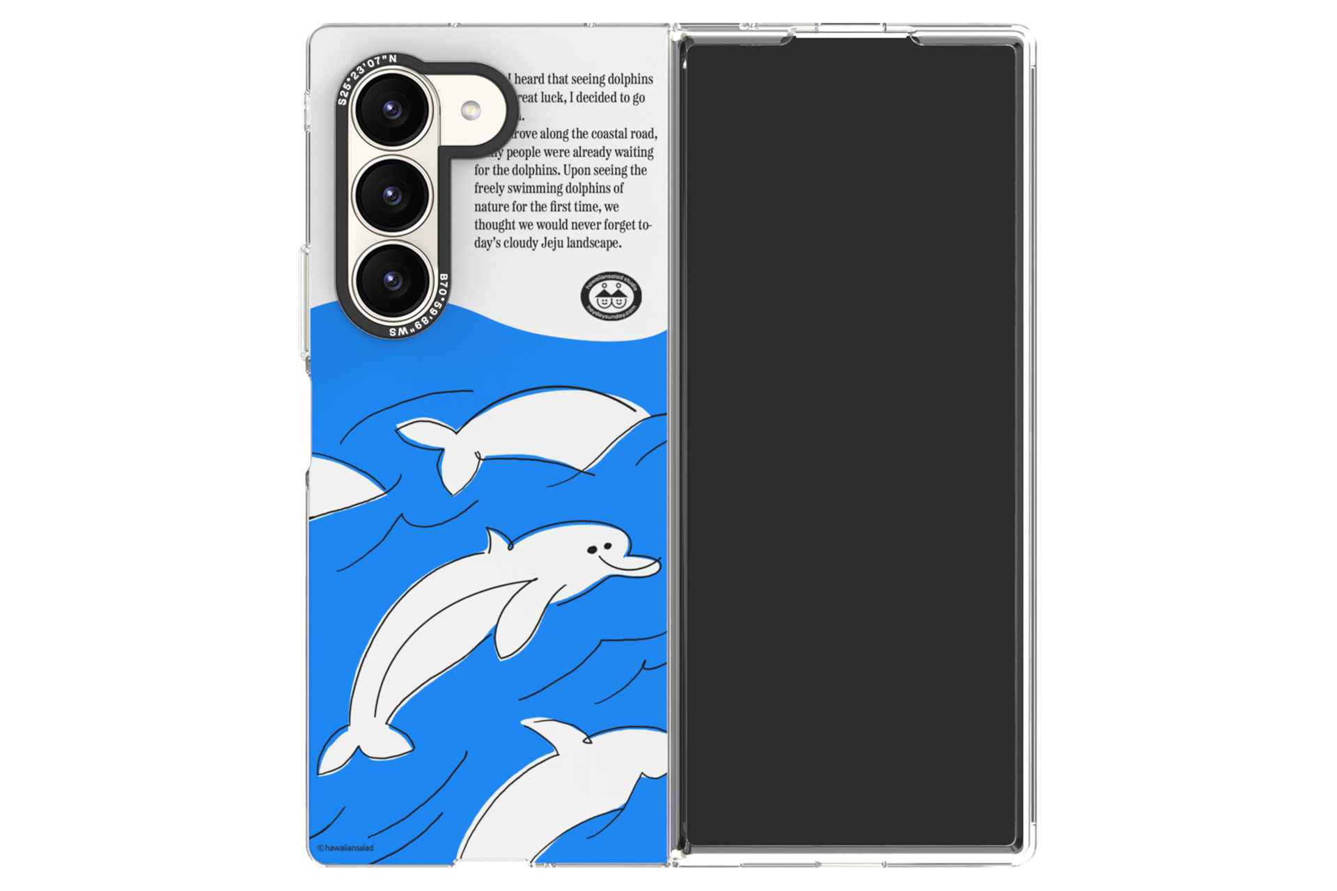 갤럭시 Z 폴드6 아티스트 하와이안샐러드 슬림 임프레션 케이스 (블루) 장착 후 펼진 정면 이미지 