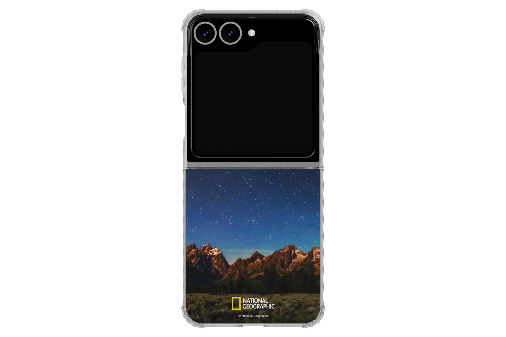 갤럭시 Z 플립6 내셔널지오그래픽 버라이어티 케이스 (블루) 장착 후 펼진 정면 이미지