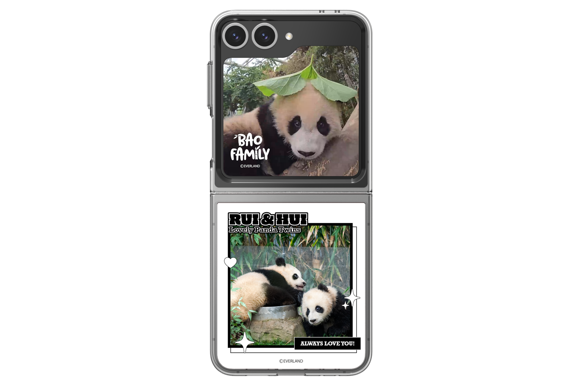 갤럭시 Z 플립6 바오패밀리 플립수트 카드 (화이트) 장착 후 펼진 정면 이미지