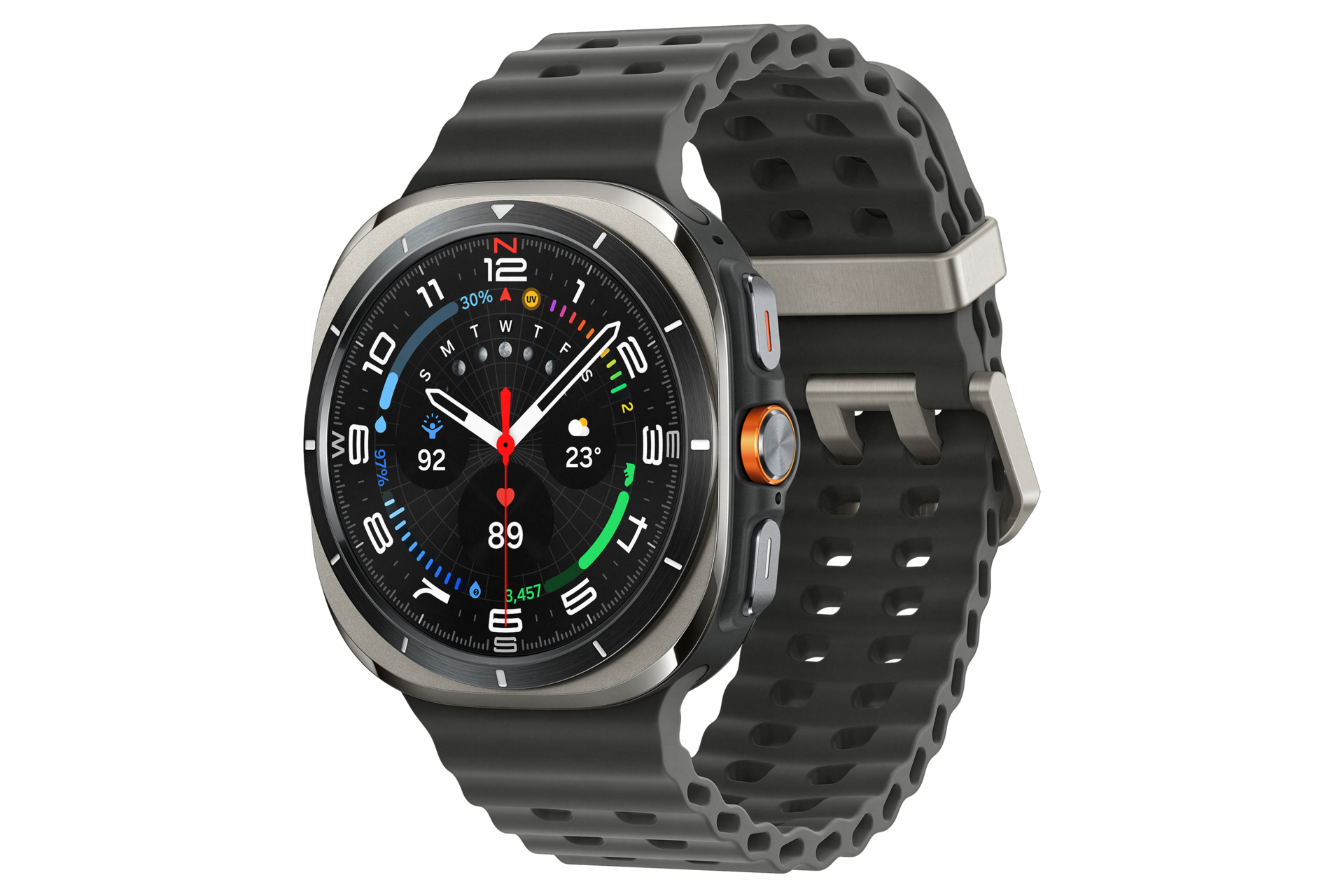 갤럭시 워치 울트라 47 mm (LTE 자급제) 티타늄 실버 앞면 오른쪽 30도
