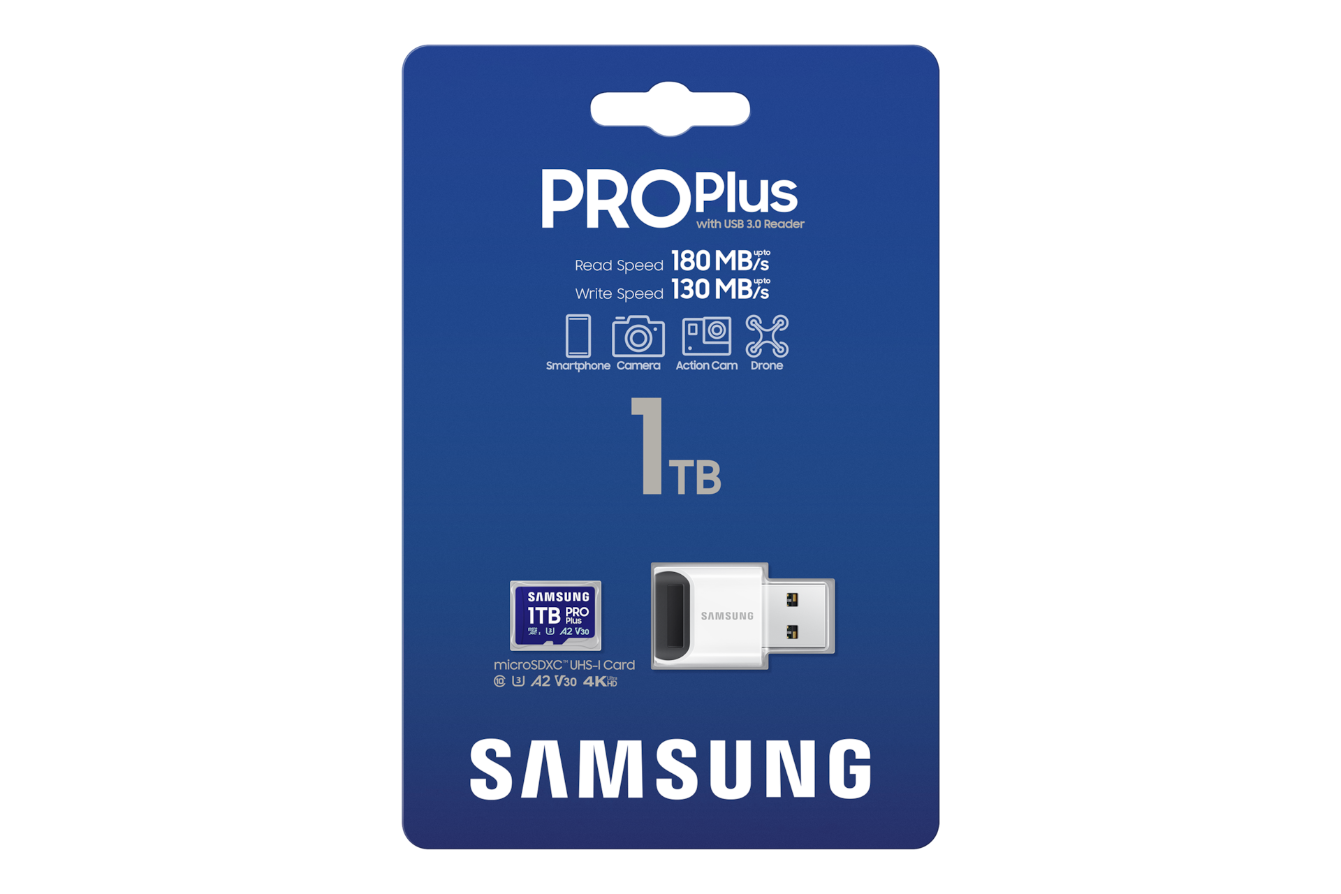 마이크로SD 메모리카드 PRO Plus with Card Reader 1 TB (블루) 제품 박스 정면 이미지