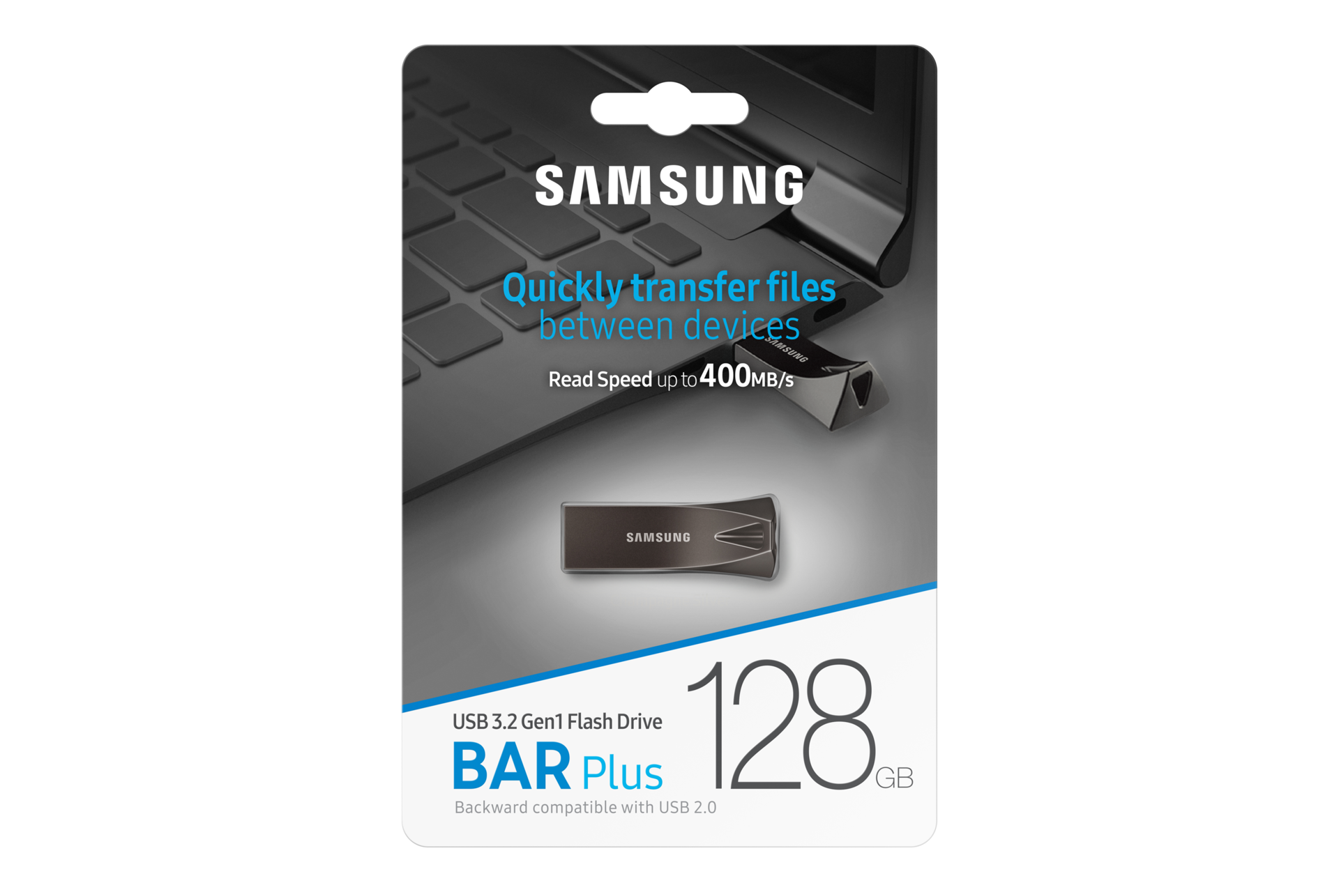 BAR Plus USB 3.2 Gen1 Flash Drive 128 GB (다크 그레이) 박스 정면 이미지