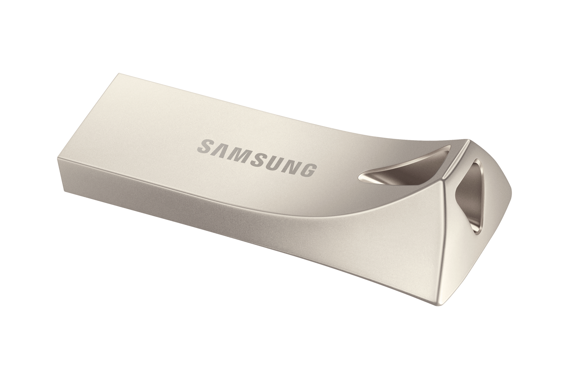 BAR Plus USB 3.2 Gen1 Flash Drive 256 GB (실버) 바닥에 눕힌뒤 오른쪽 아래 윗부분에서 내려본 이미지