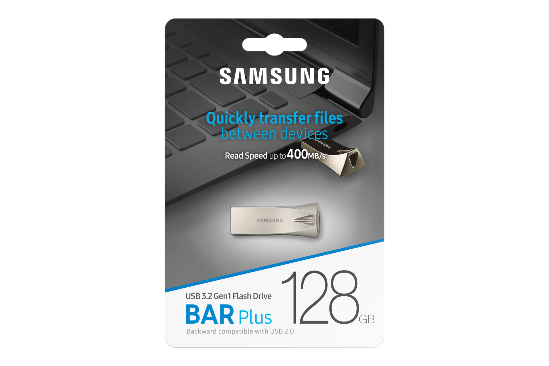 BAR Plus USB 3.2 Gen1 Flash Drive 128 GB (실버) 박스 정면 이미지