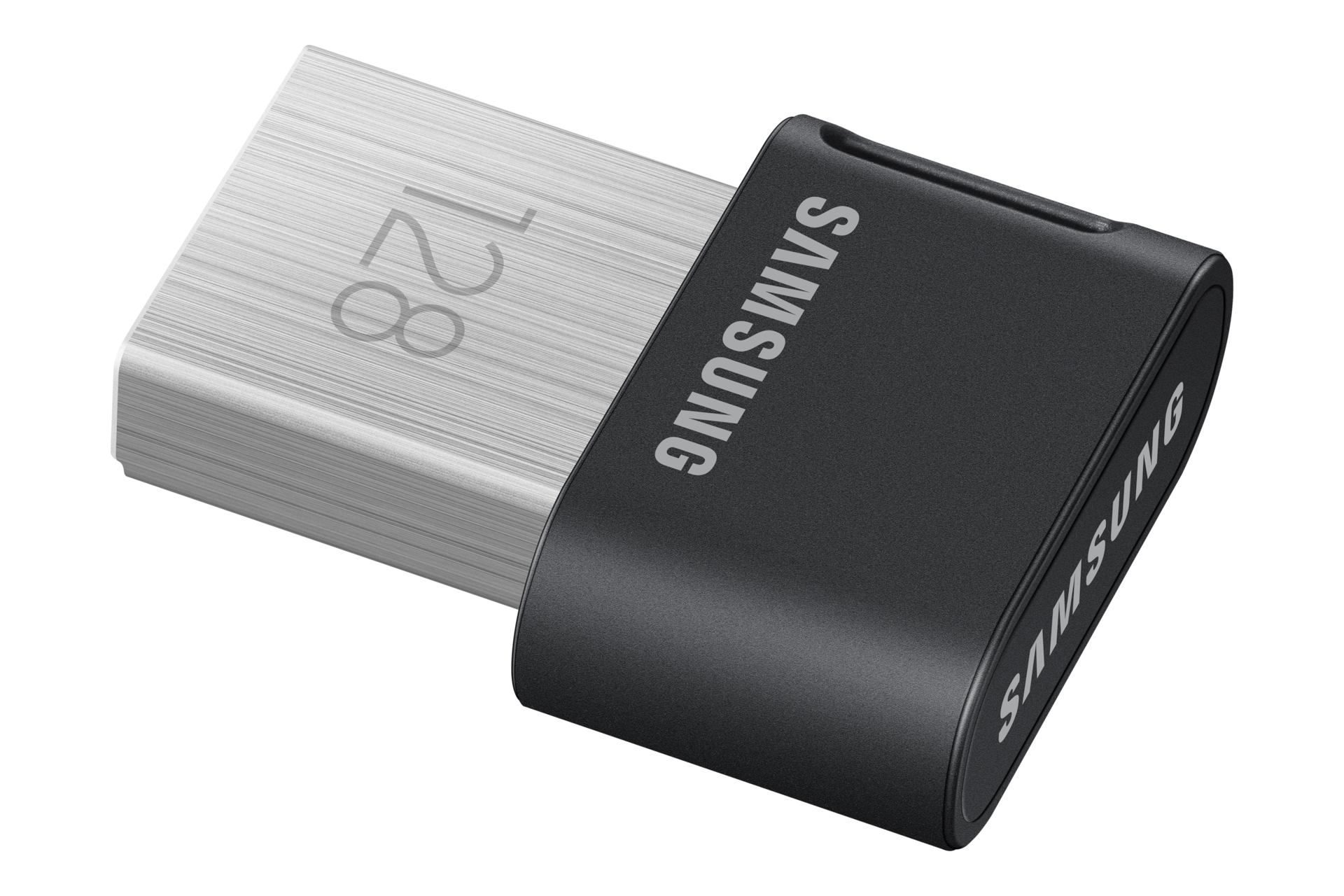 FIT Plus USB 3.2 Gen1 Flash Drive 128 GB (블랙) 바닥에 눕힌뒤 오른쪽 아래 윗부분에서 내려본 이미지