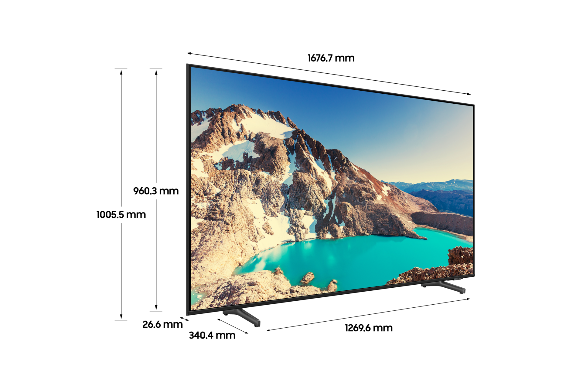 2024 Crystal UHD UDE800 (189cm) 스탠드형 상세사이즈가 기재된 디멘션컷