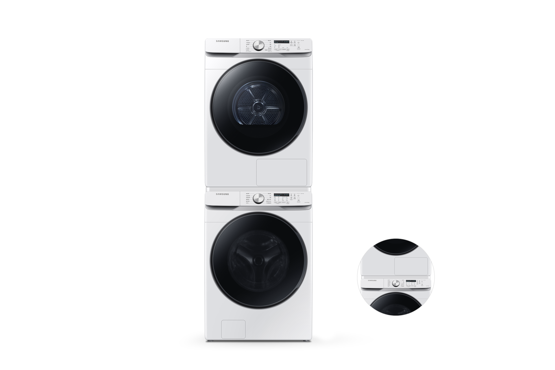 그랑데 AI 드럼 세탁기+건조기+상단 설치 키트 화이트 정면