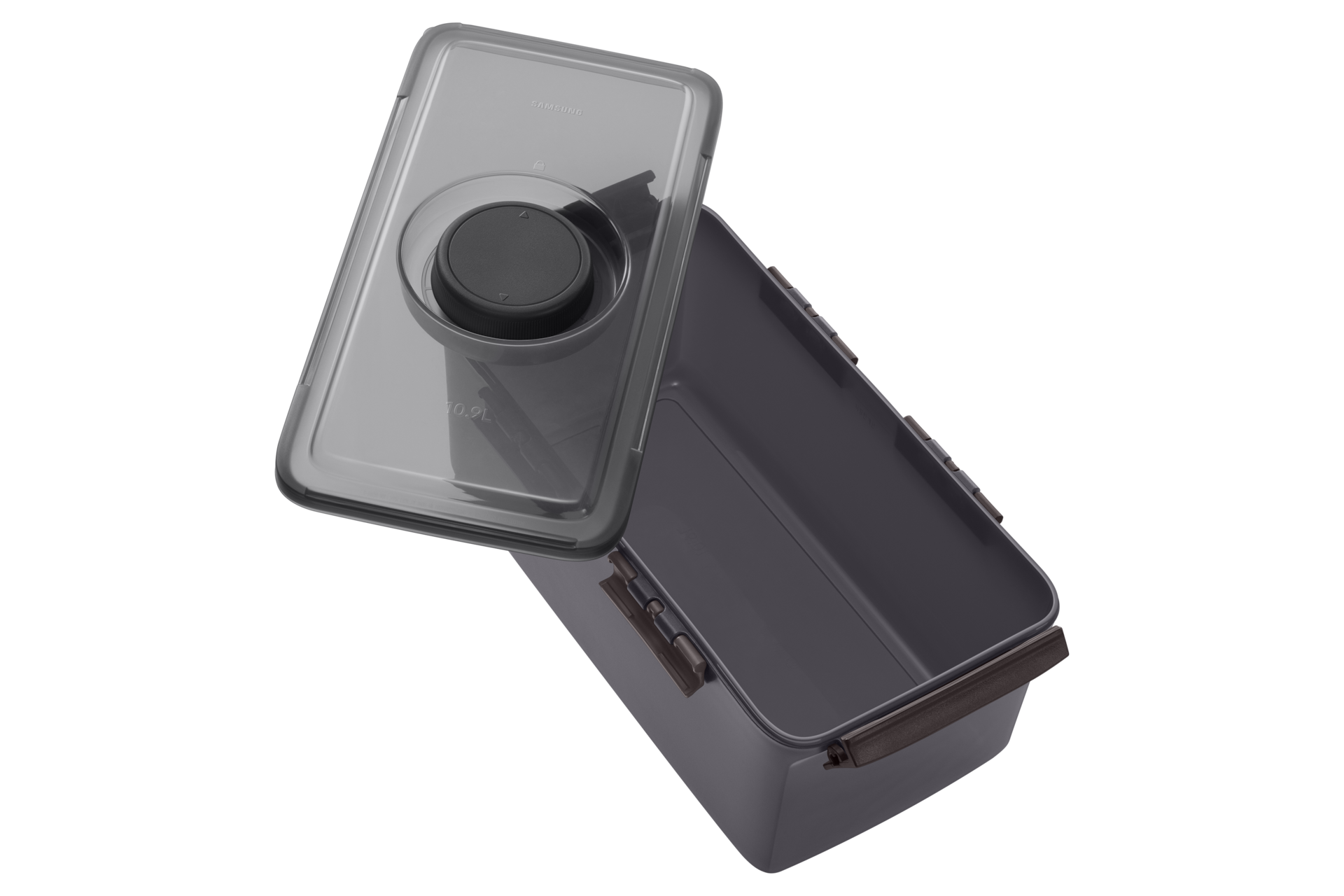 냄새케어 안심 김치통 10.9L 1개 (RK***58*/RK***49*/RQ58*/RQ49* 상칸) 좌측 측면 탑뷰, 김치통 뚜껑 열린 내상컷