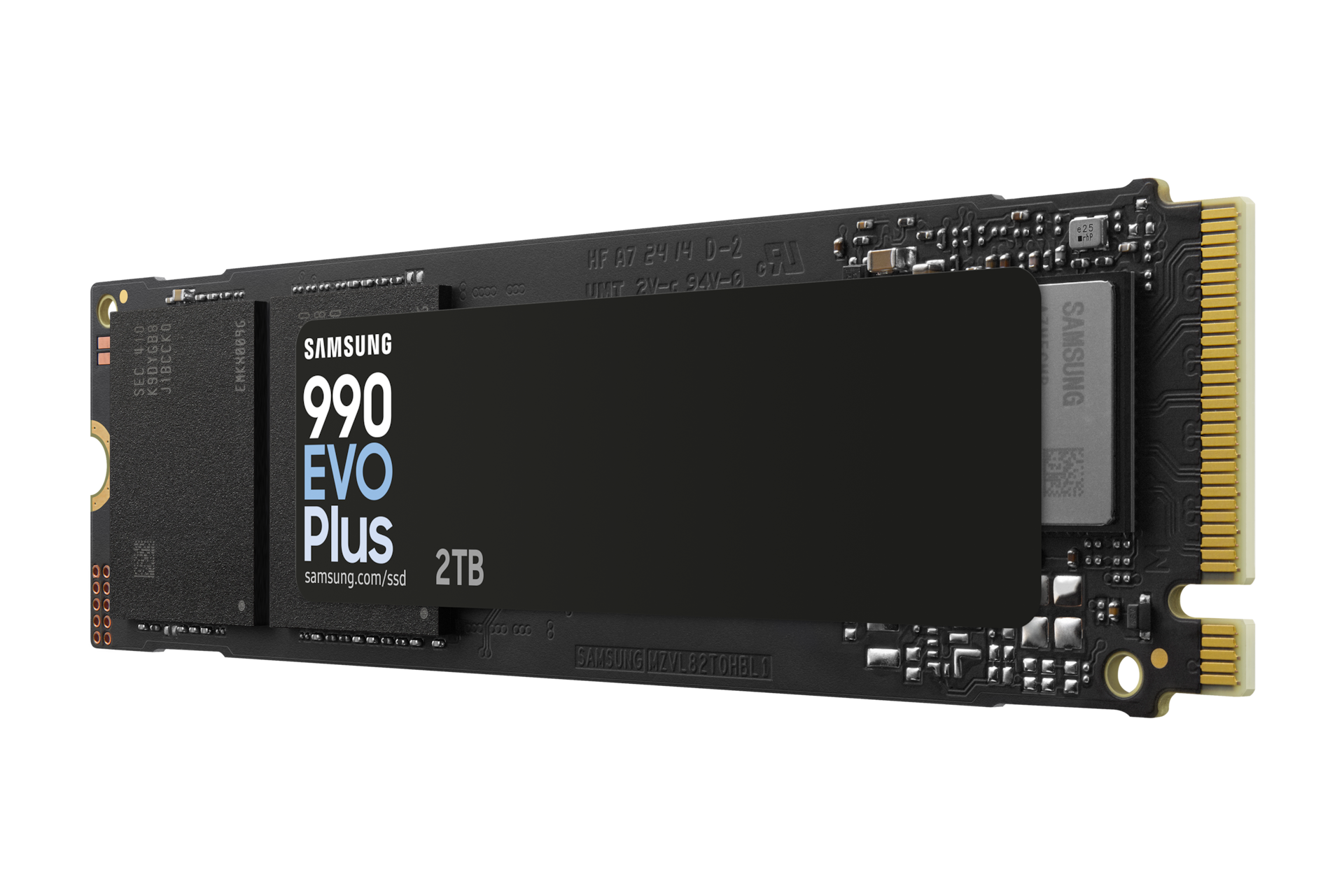 내장 SSD 990 EVO Plus NVMe 2TB (블랙) 왼쪽이 뒤로 45도 기울어진 정면 이미지